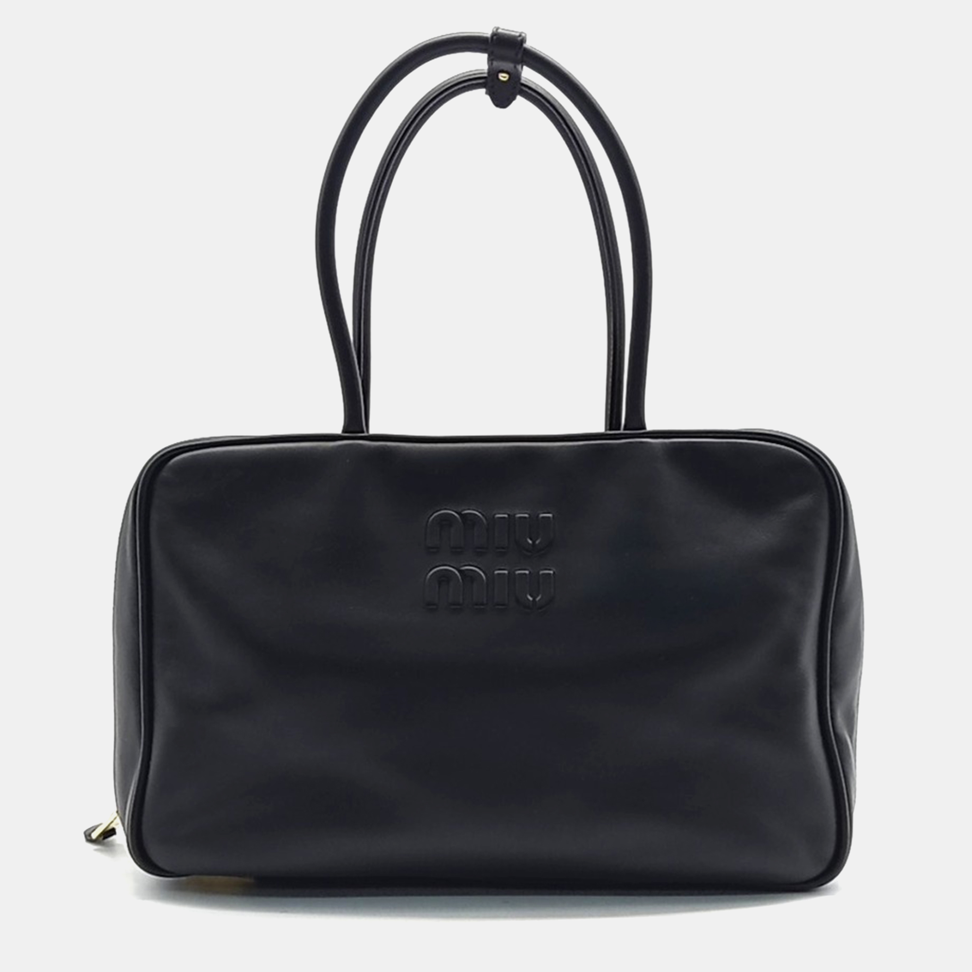 

Miu Miu Black Leather Embossed Logo Bowling Bag