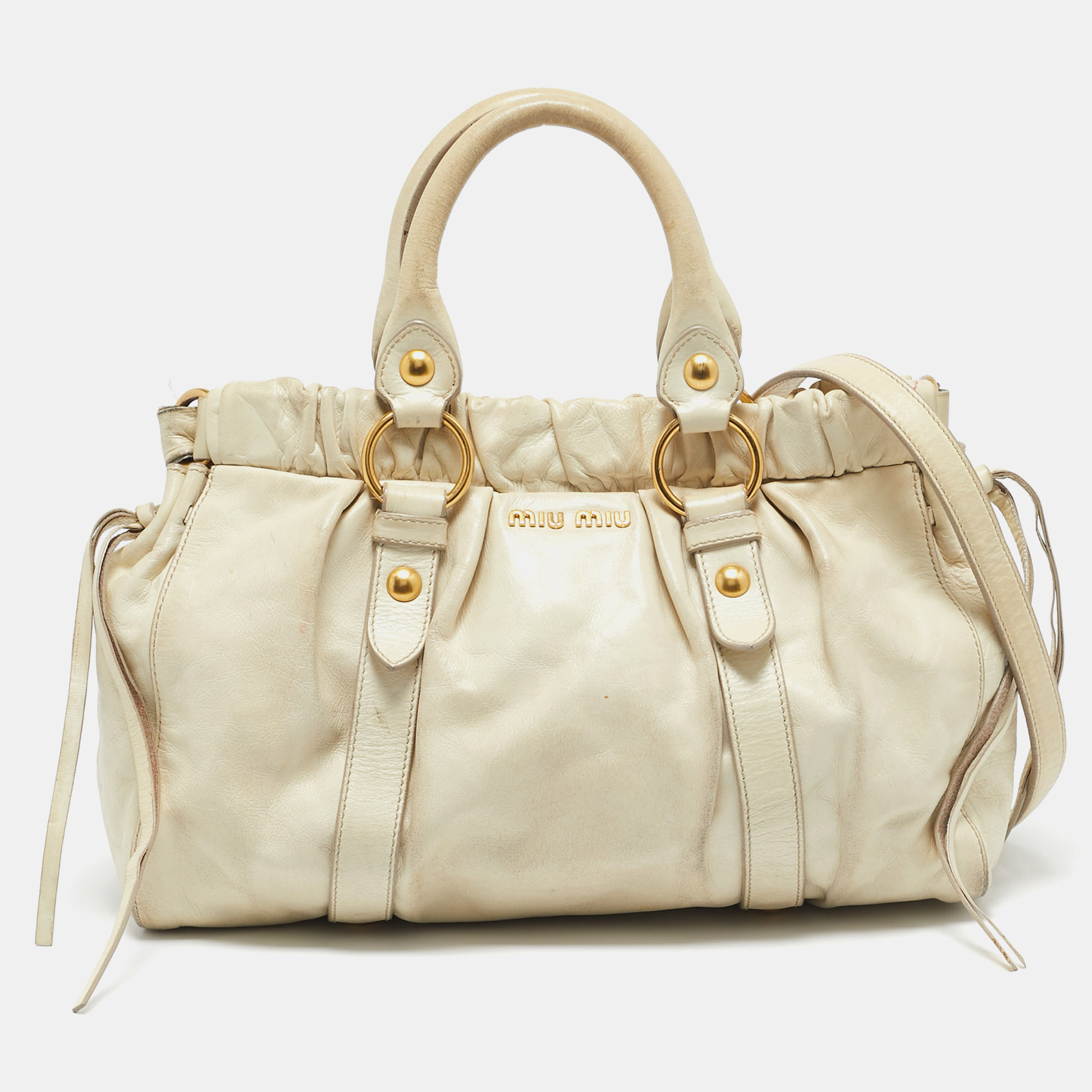 

Miu Miu Cream Leather Gaufre Tote