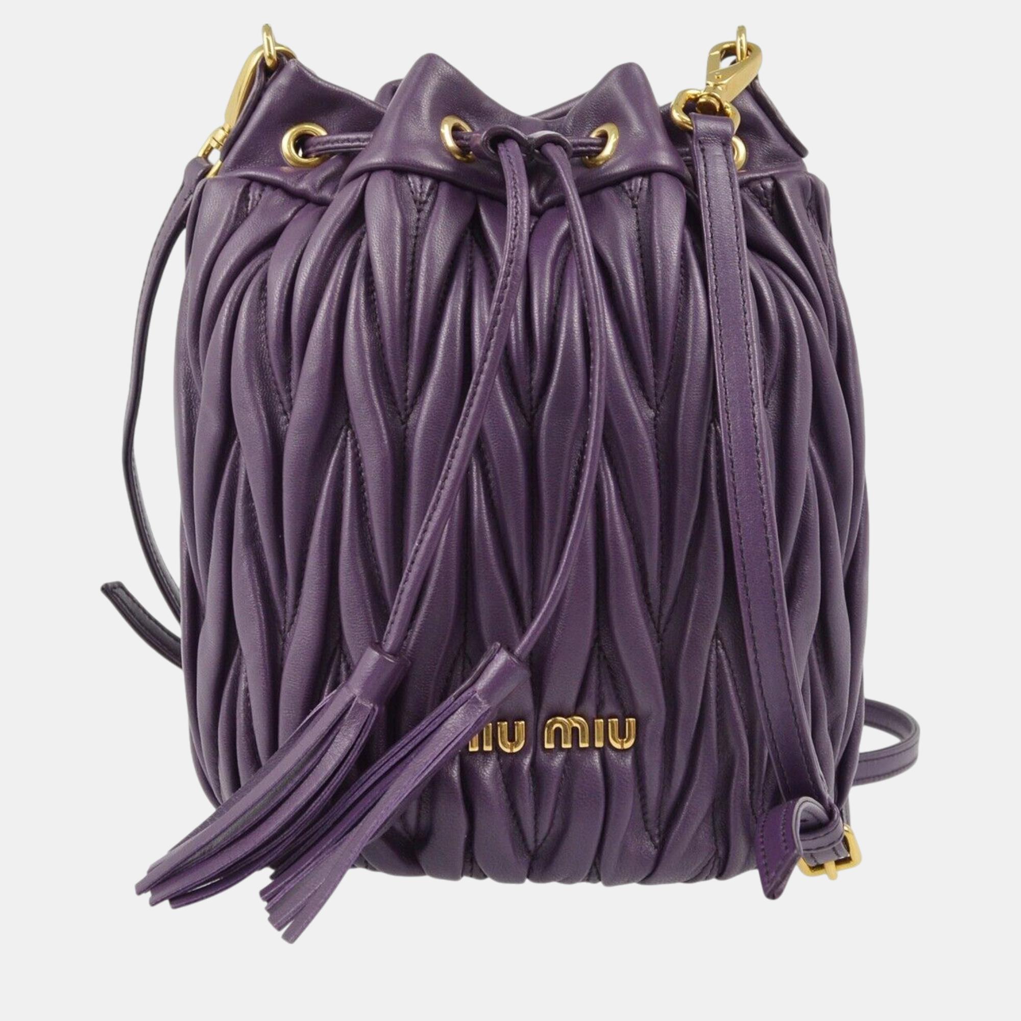 

Miu Miu Purple Leather Bucket Shoulder Bag