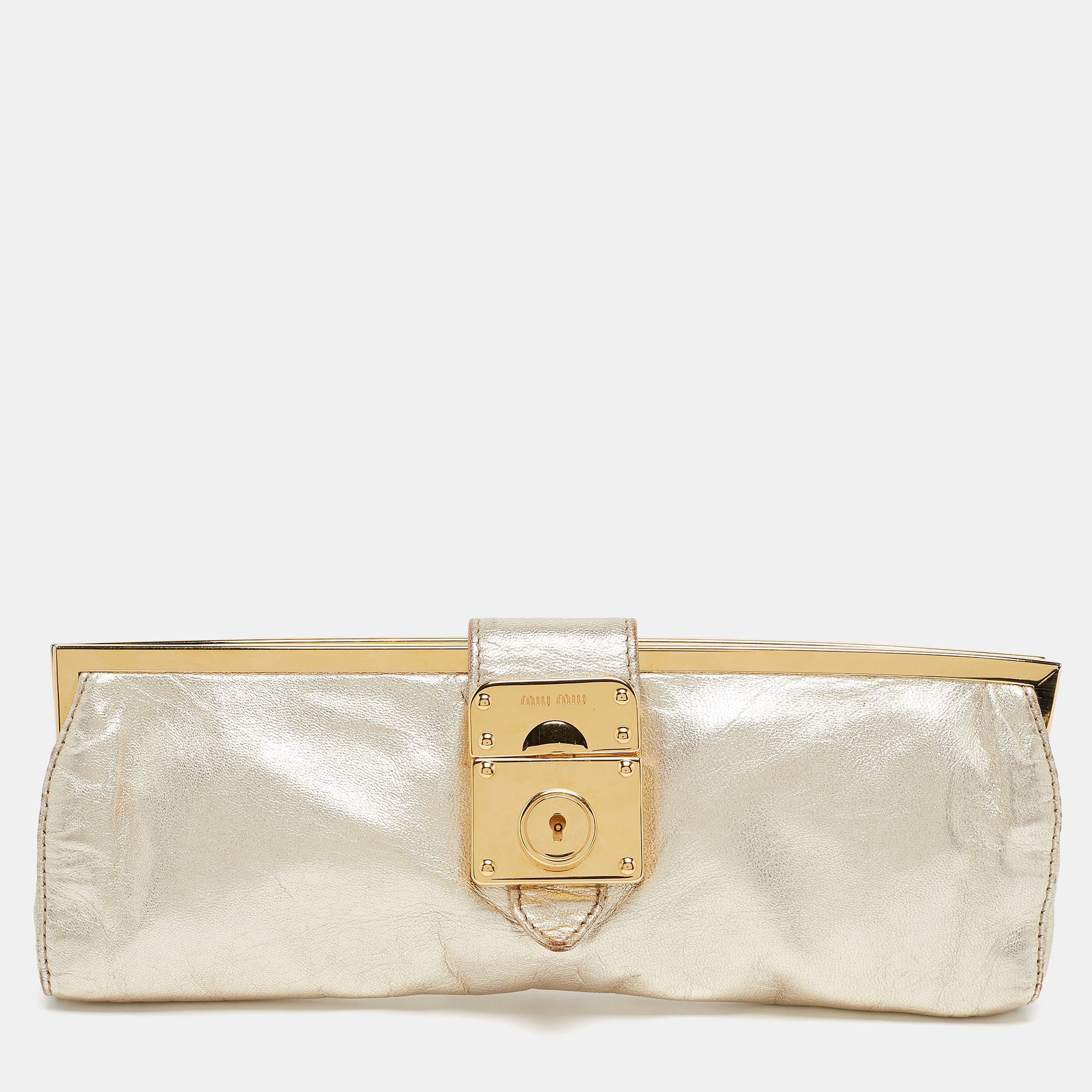 

Miu Miu Gold Leather Frame Clutch