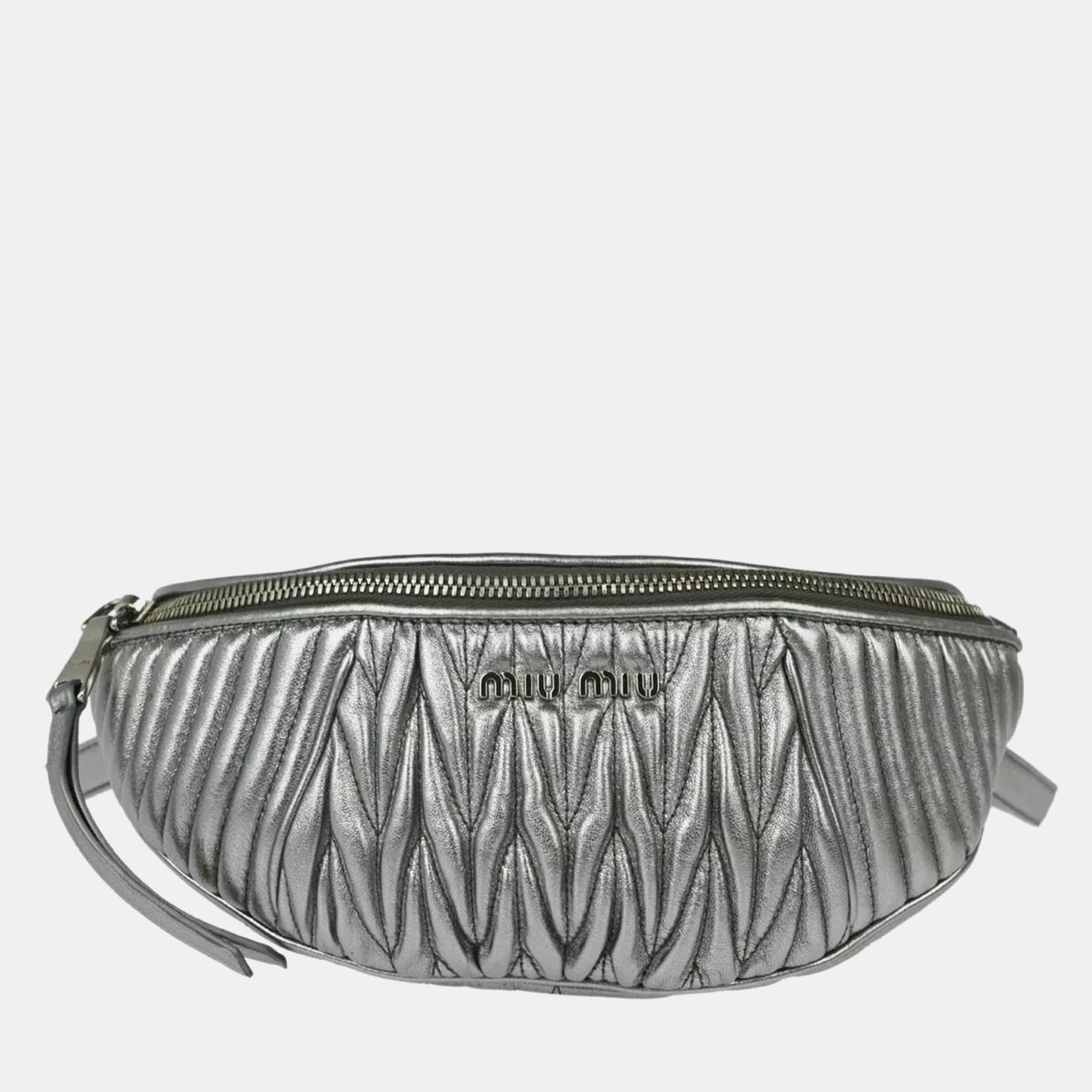 

Miu Miu Silver Lambskin Matelasse Bum Bag