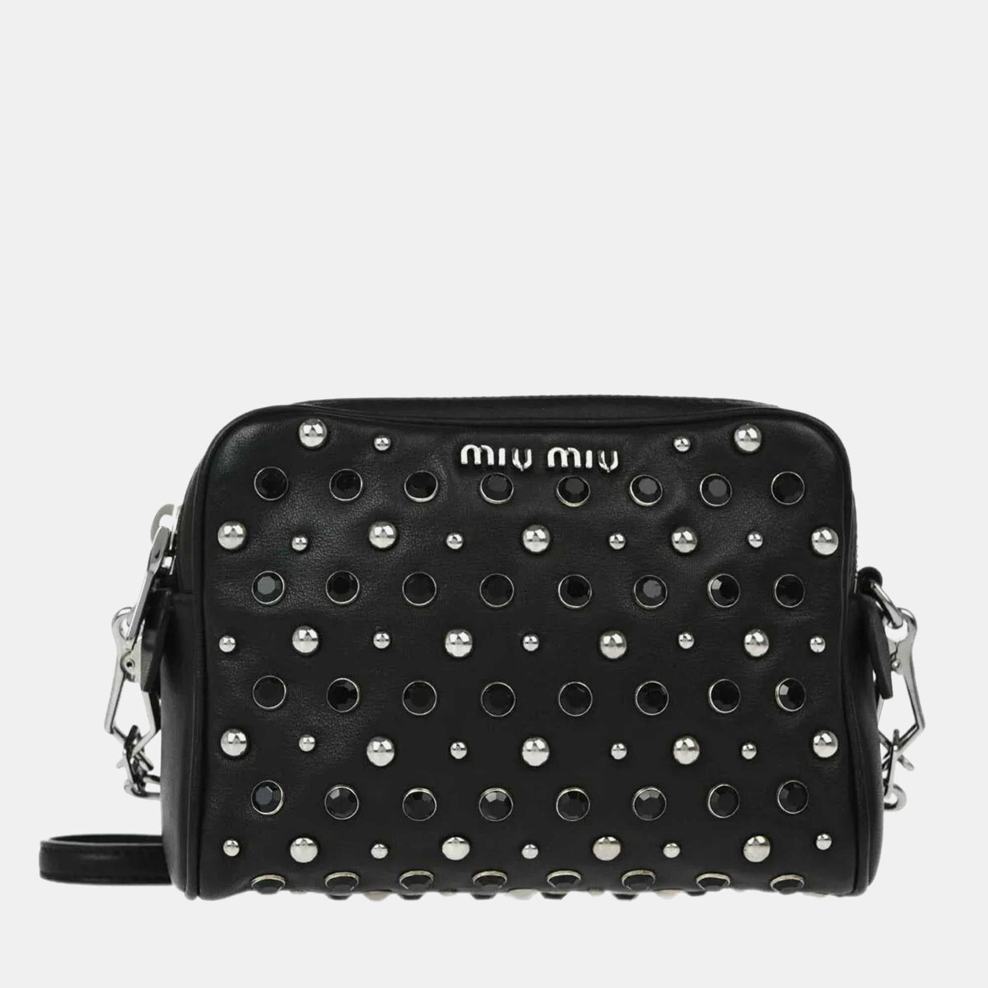 

Miu Miu Black Leather Stone Shoulder Bag