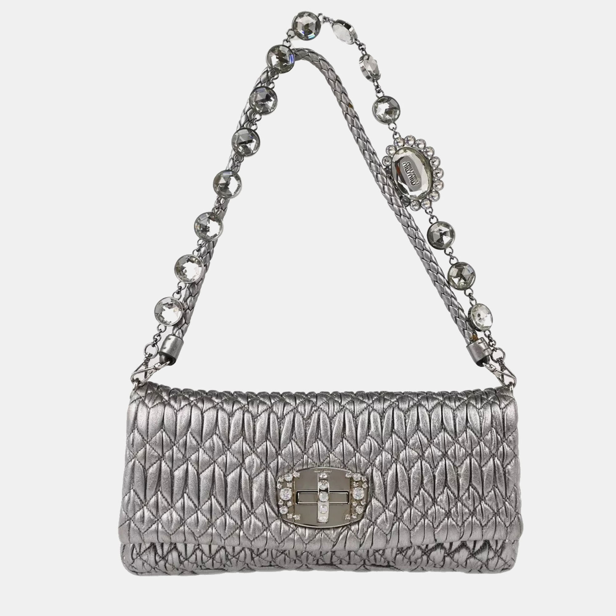 

Miu Miu Silver Leather Shoulder Bag