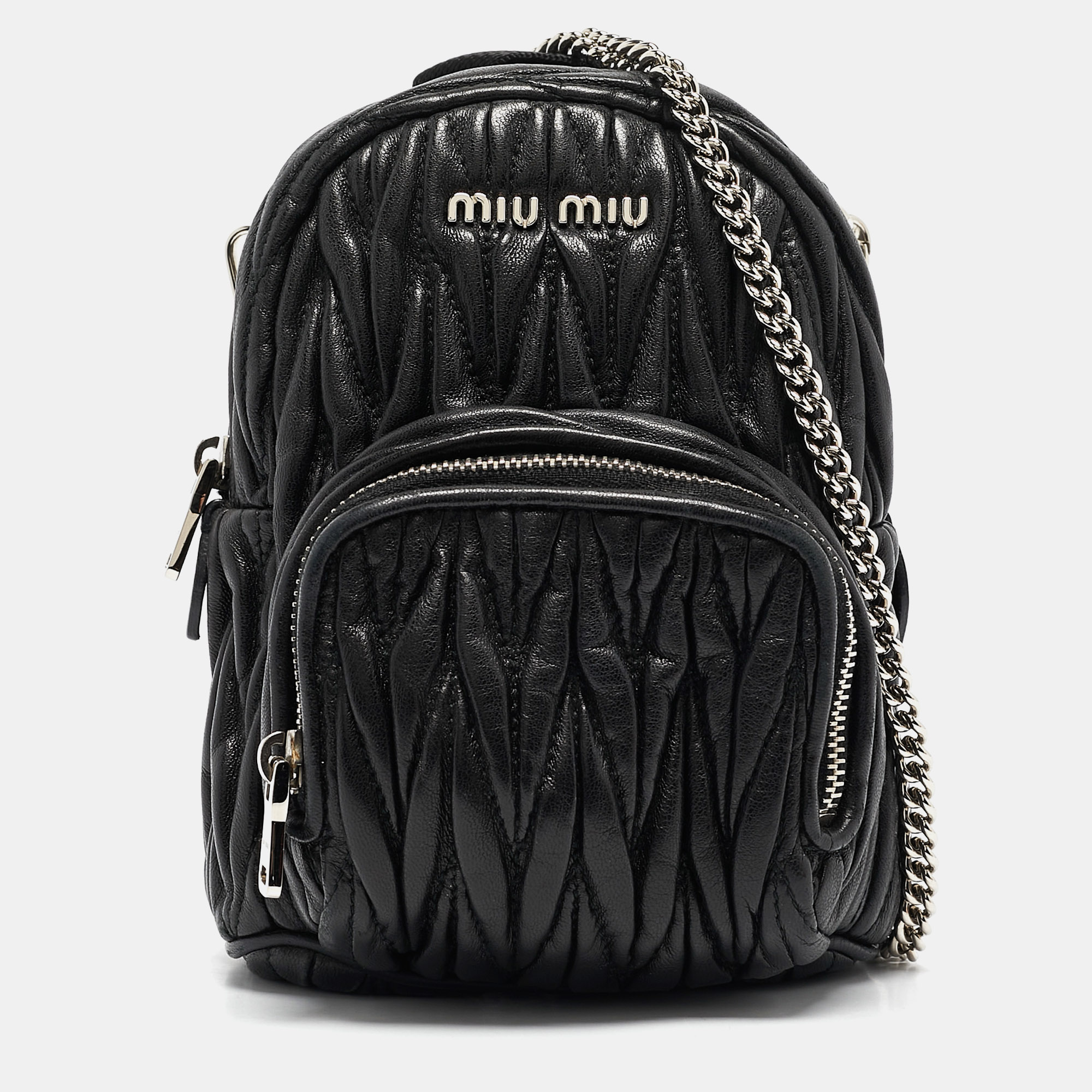 

Miu Miu Black Matelassé Leather Mini Chain Crossbody Bag