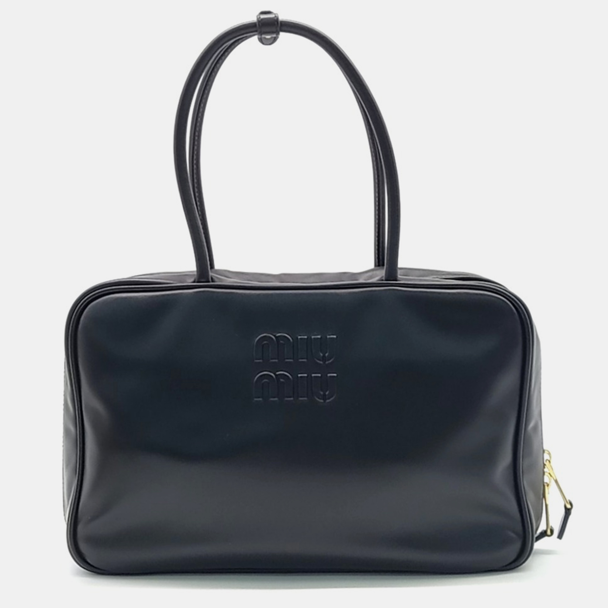 

Miu Miu Black Leather embossed logo bowling bag