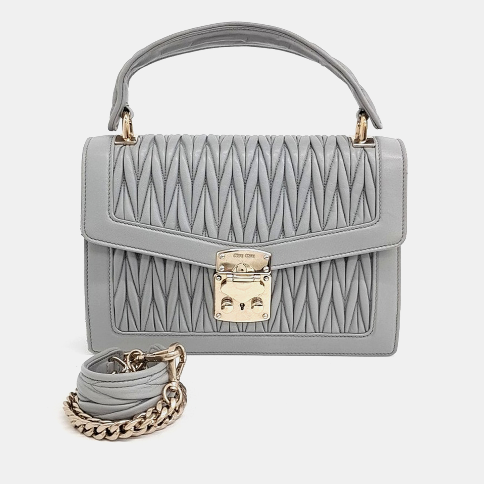 

Miu Miu Grey Leather Matrasse Confidential Tote and Shoulder Bag