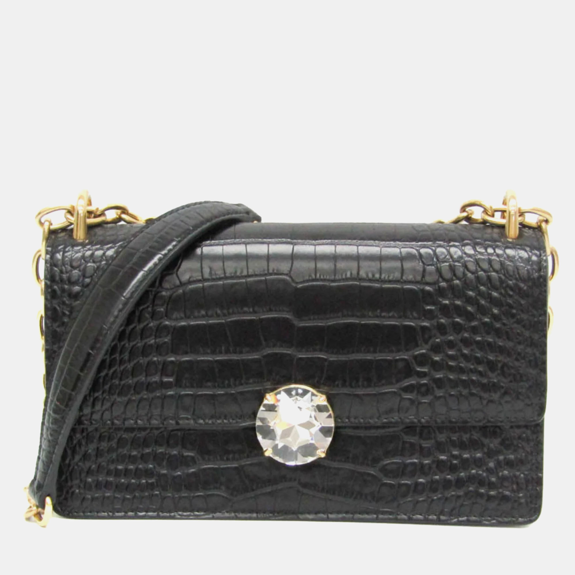 

Miu Miu ST. Embossed Leather Chain Black Shoulder Bag