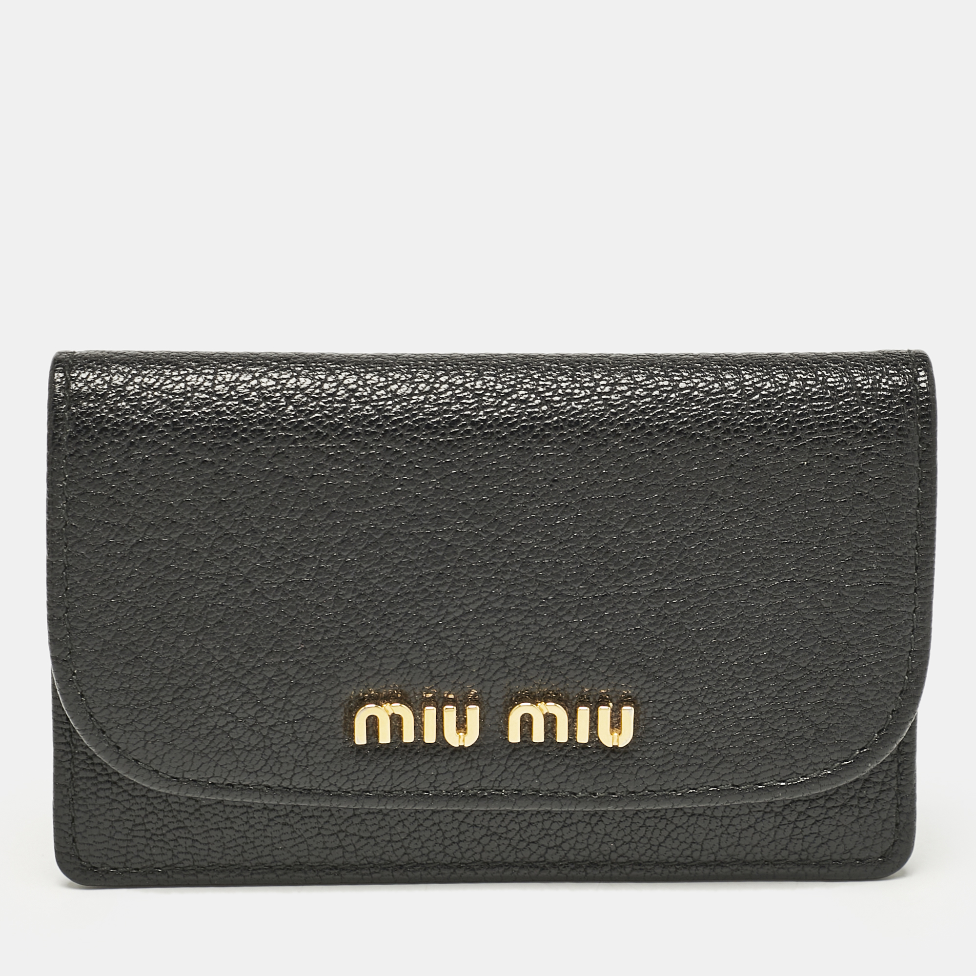 

Miu Miu Black Leather Logo Flap Card Case