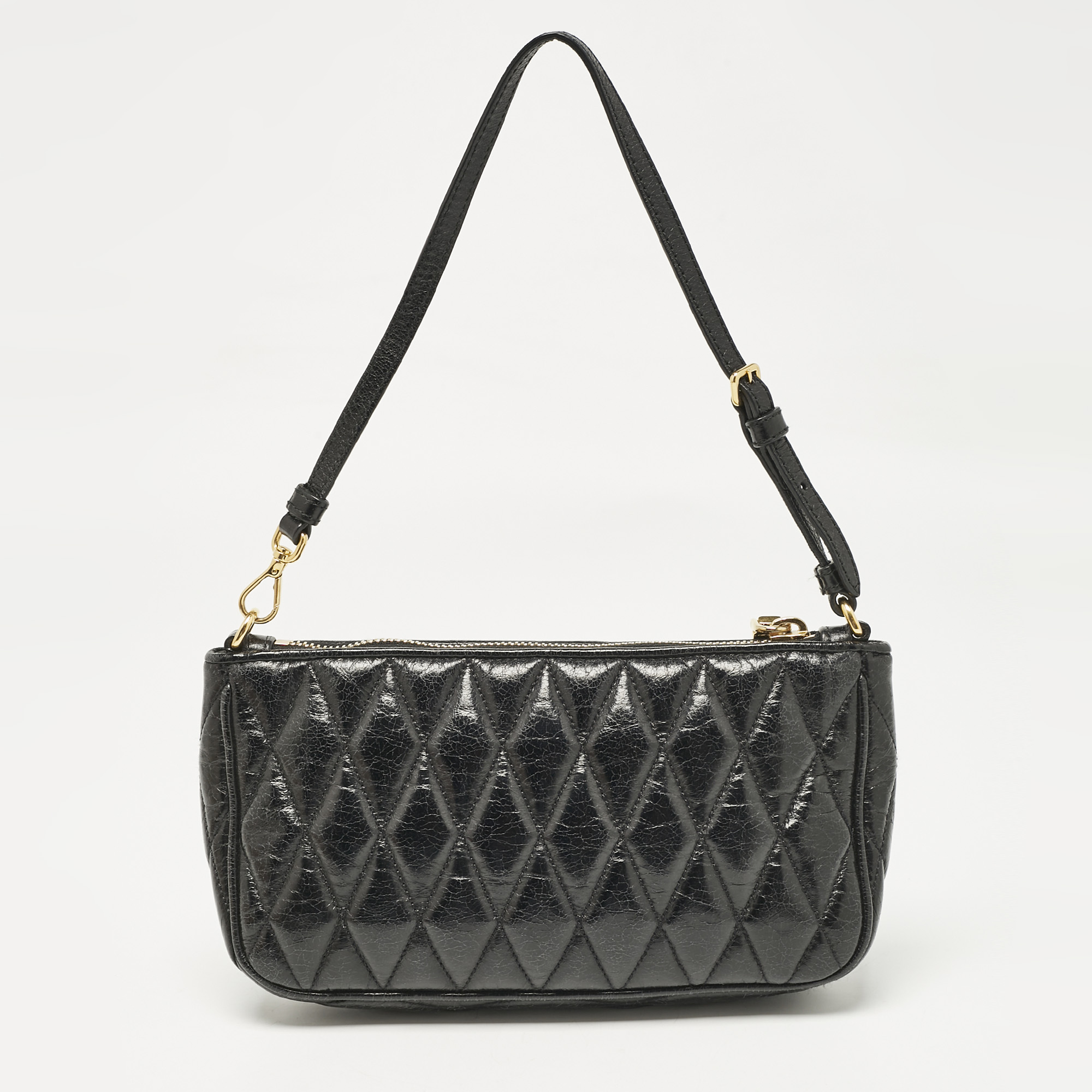 

Miu Miu Black Quilted Vitello Shine Leather Pochette Bag