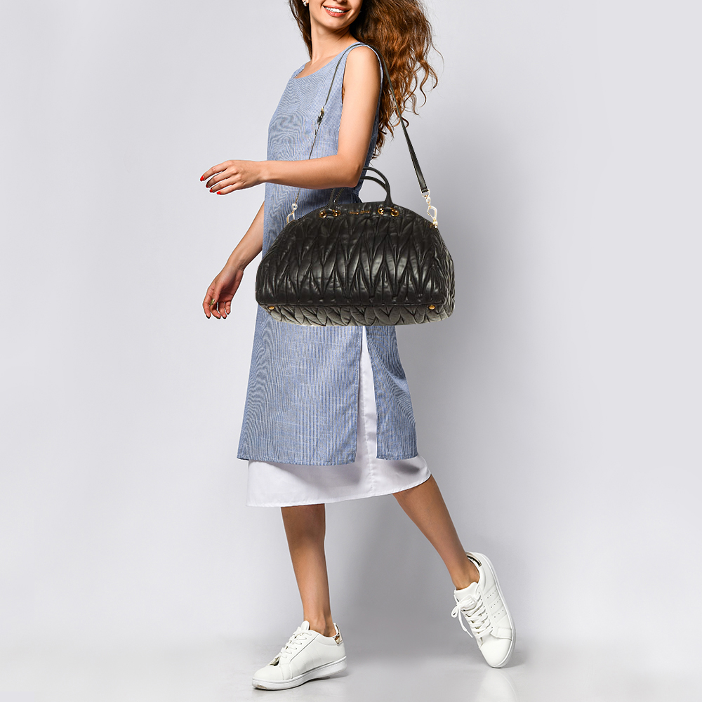 Miu Miu Black Matelasse Leather Dome Satchel 