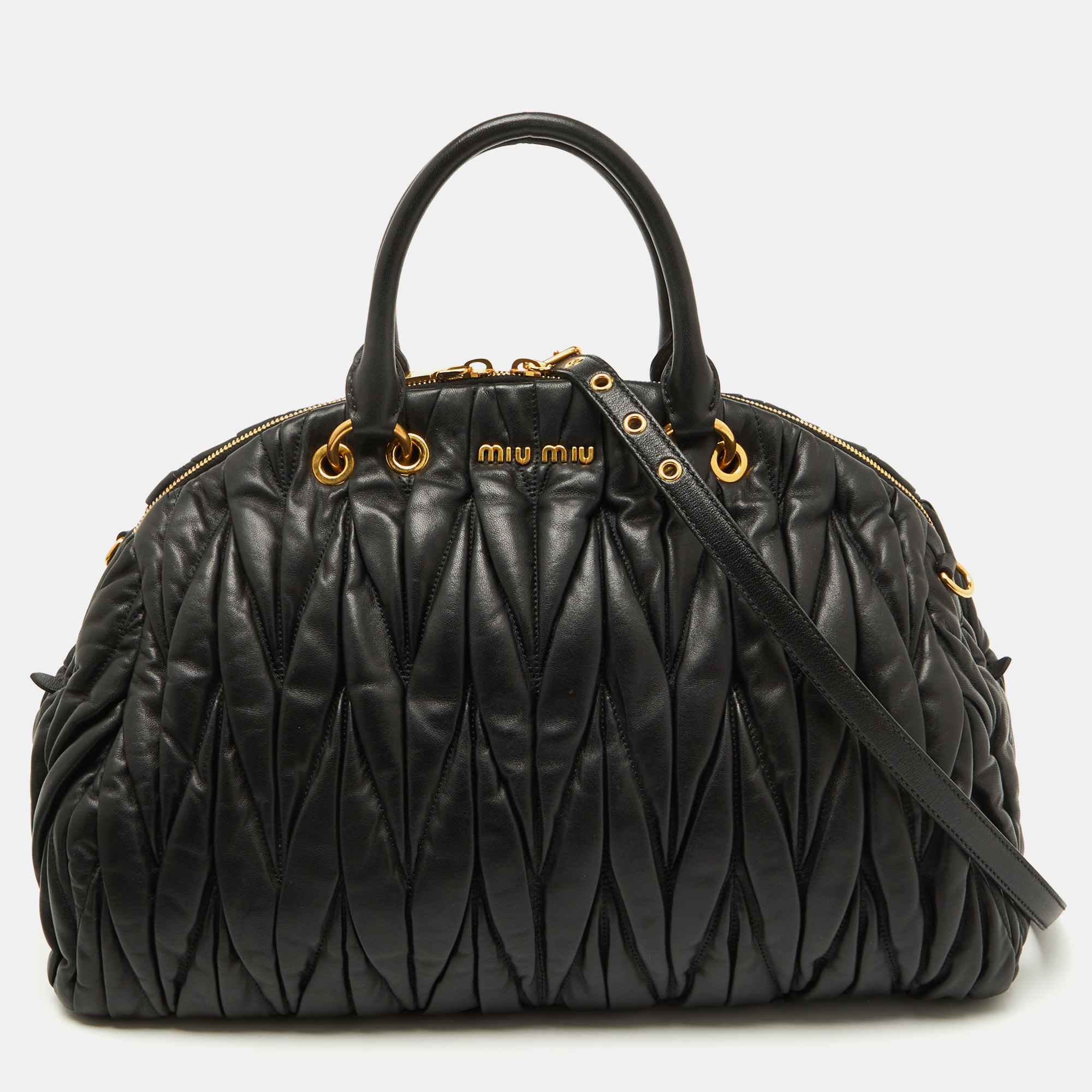 

Miu Miu Black Matelasse Leather Dome Satchel