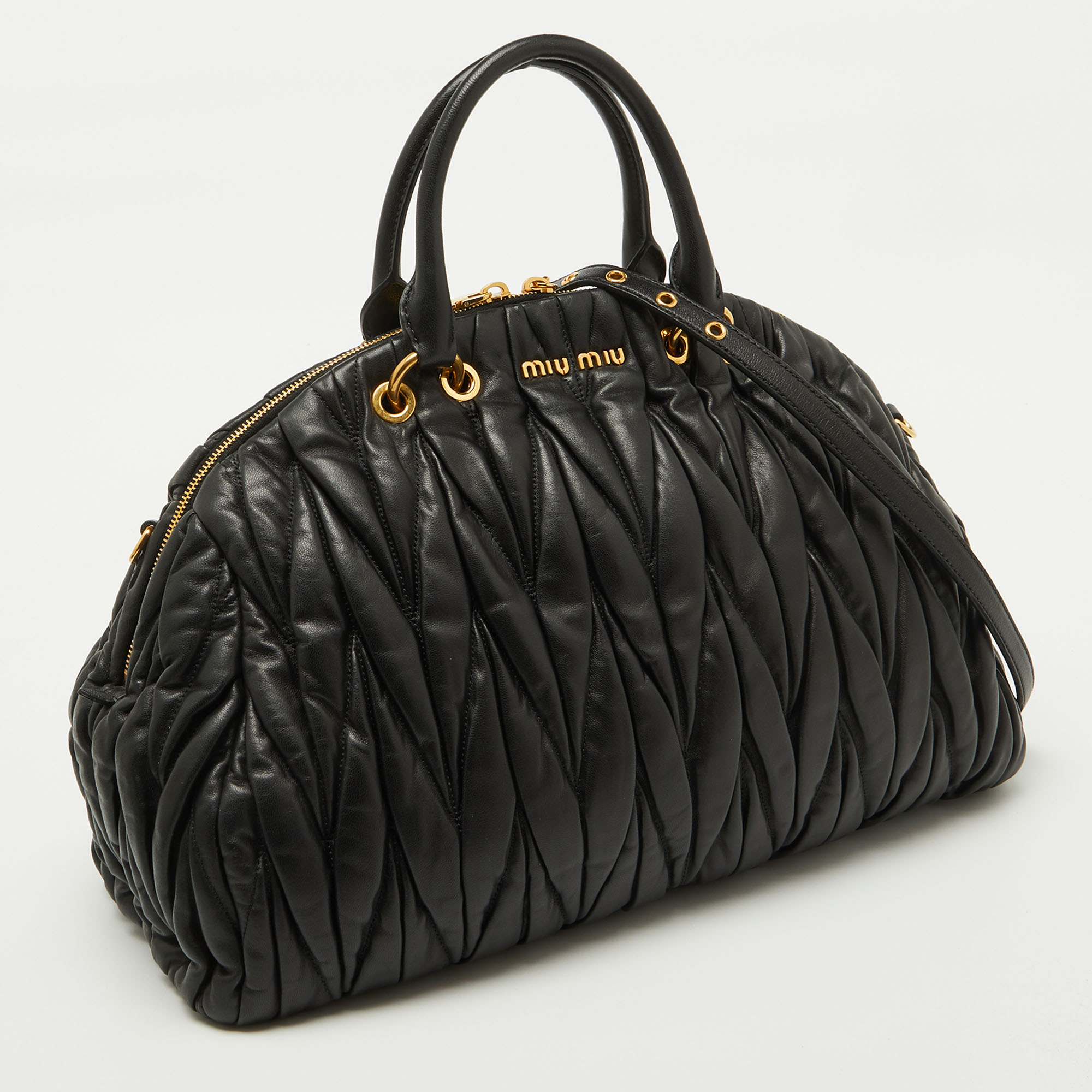 Miu Miu Black Matelasse Leather Dome Satchel 