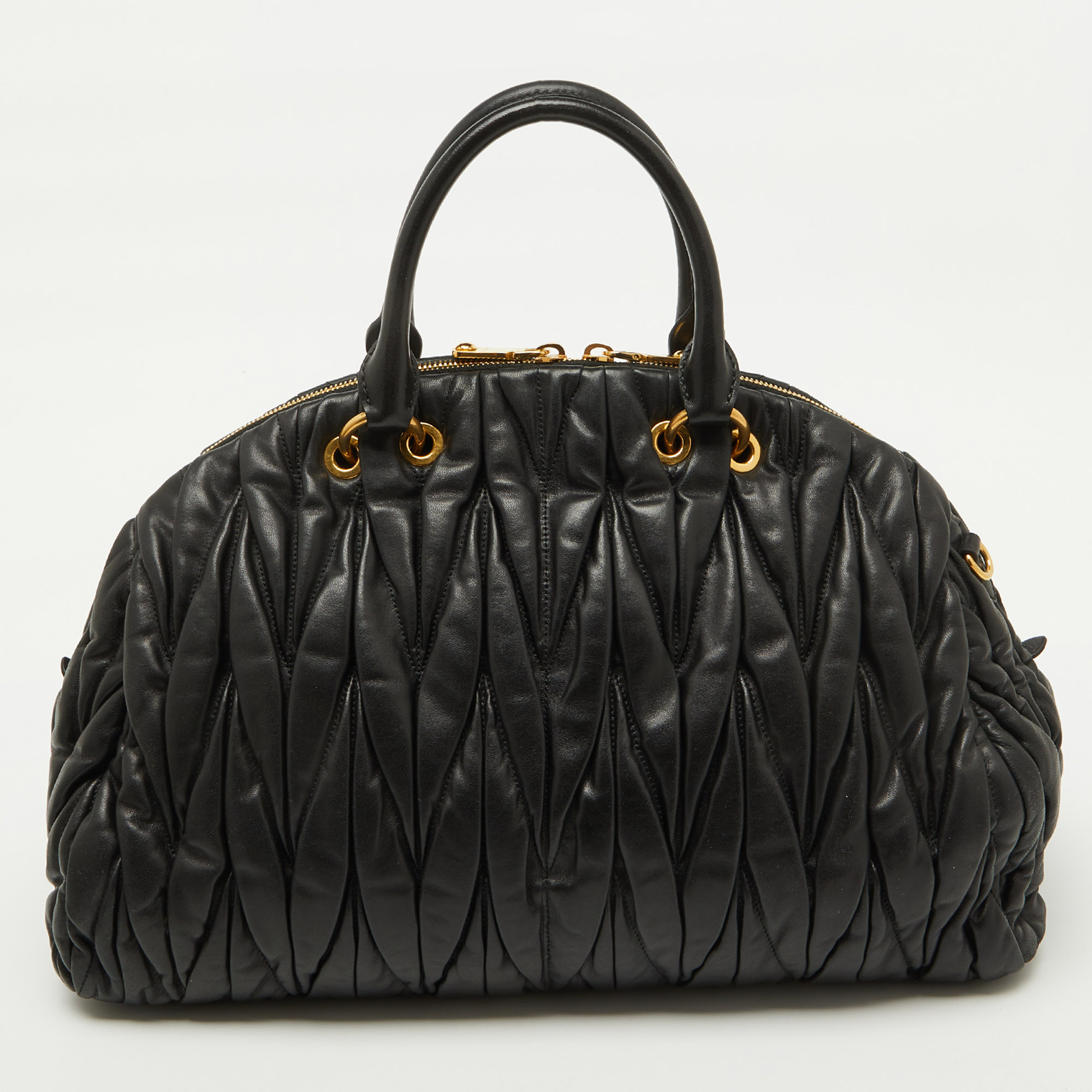 Miu Miu Black Matelasse Leather Dome Satchel 