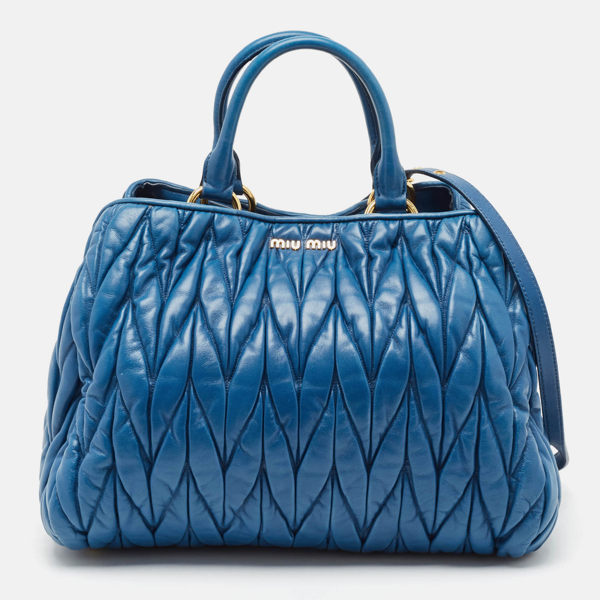 

Miu Miu Blue Matelassé Leather Satchel