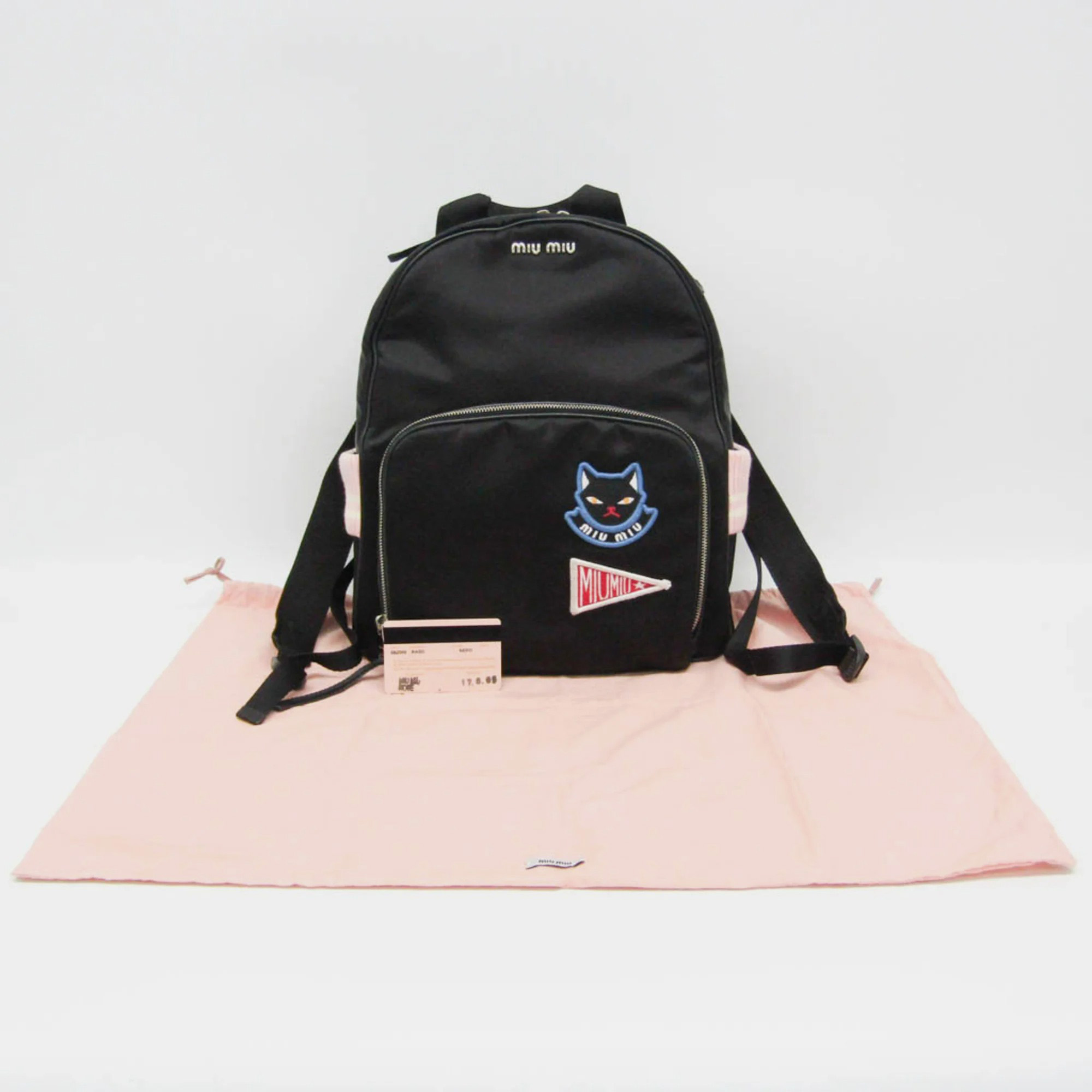 Miu Miu Black Nylon/Knit Cat Applique Backpack 