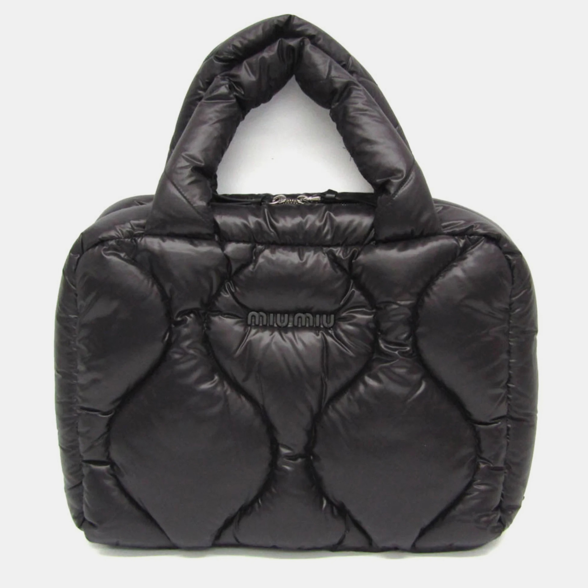 

Miu Miu Black Quilted Nylon/Feather Tote Bag