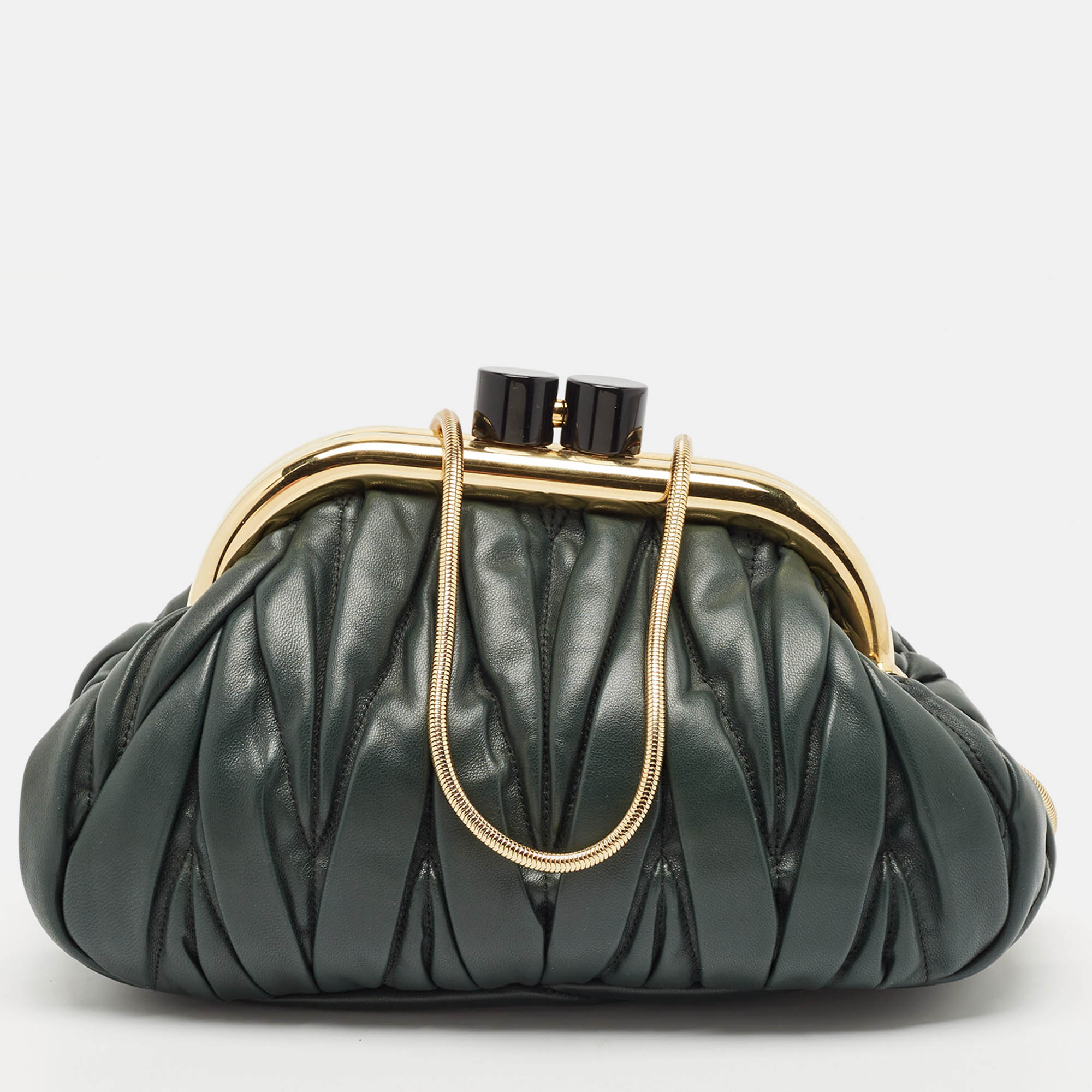 

Miu Miu Green Matelassé Leather Belle Chain Clutch