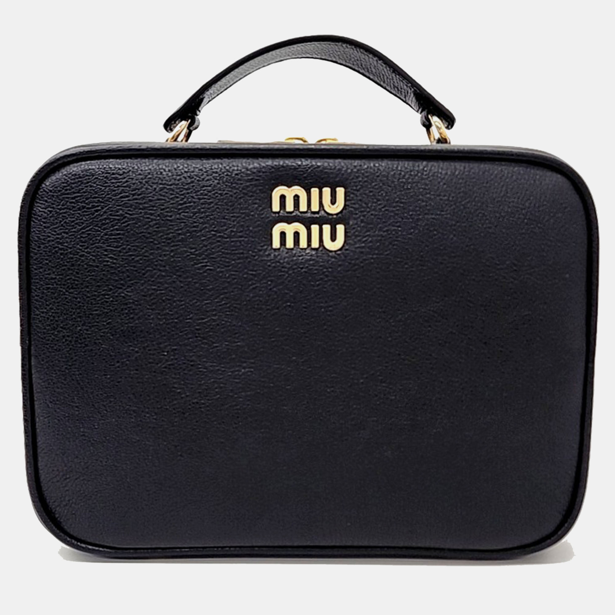 

Miu Miu Black Leather Madras Tote Bag