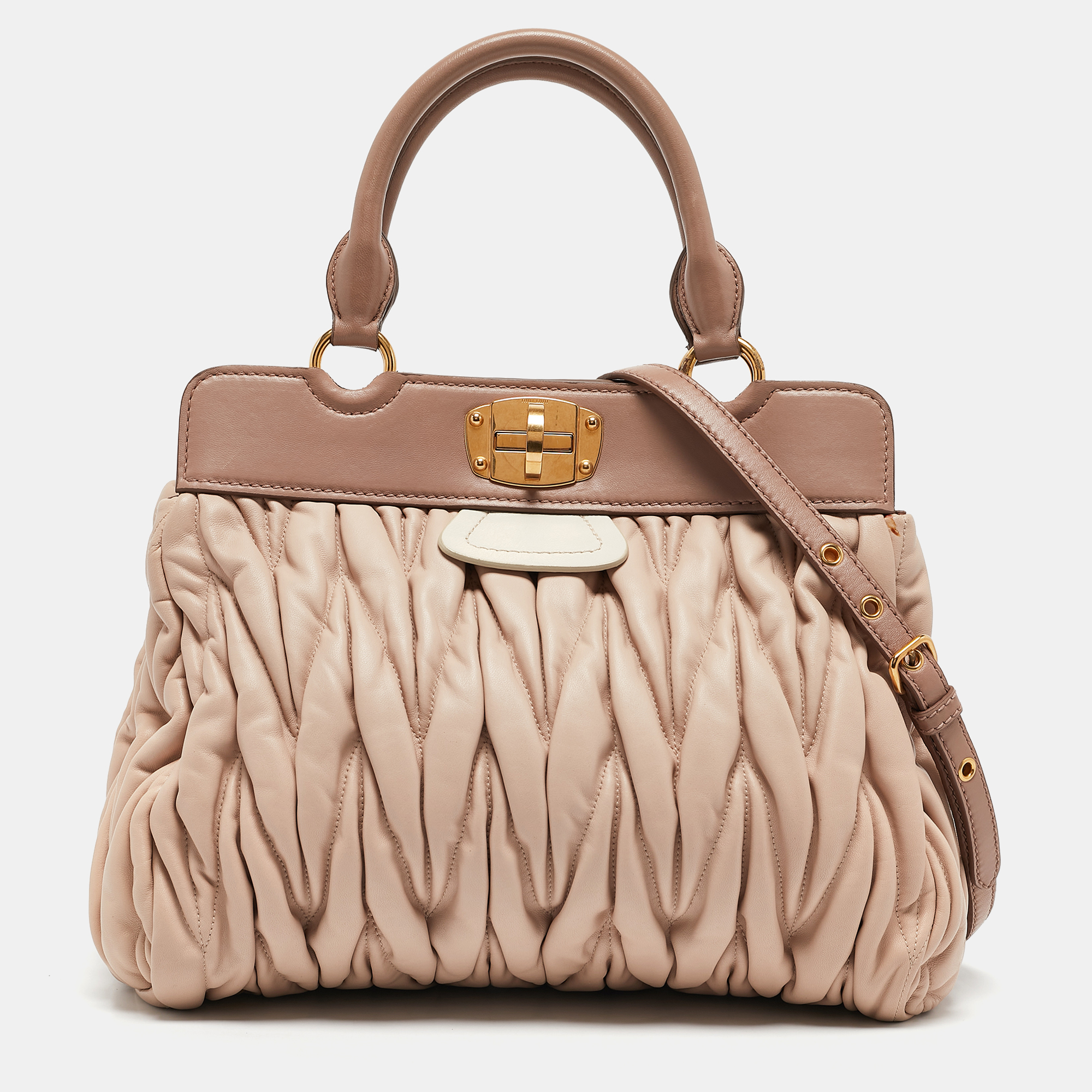 

Miu Miu Tricolor Matelasse Leather Turn Lock Tote, Multicolor