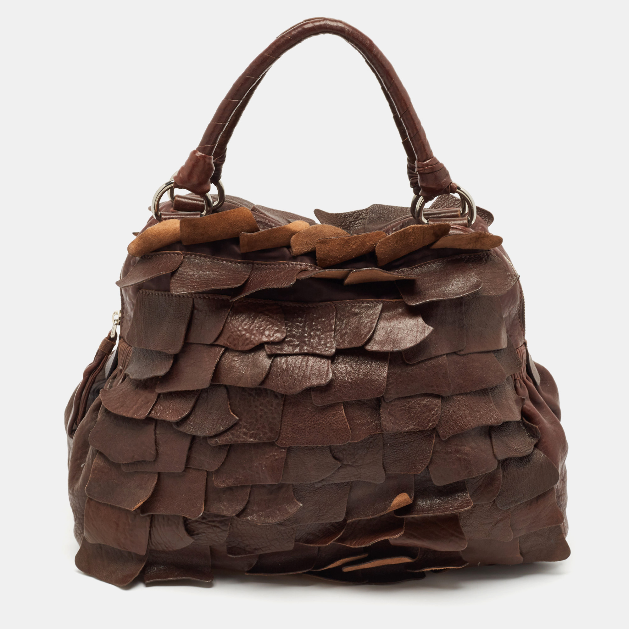 

Miu Miu Dark Brown Leather Ruffle Shoulder Bag