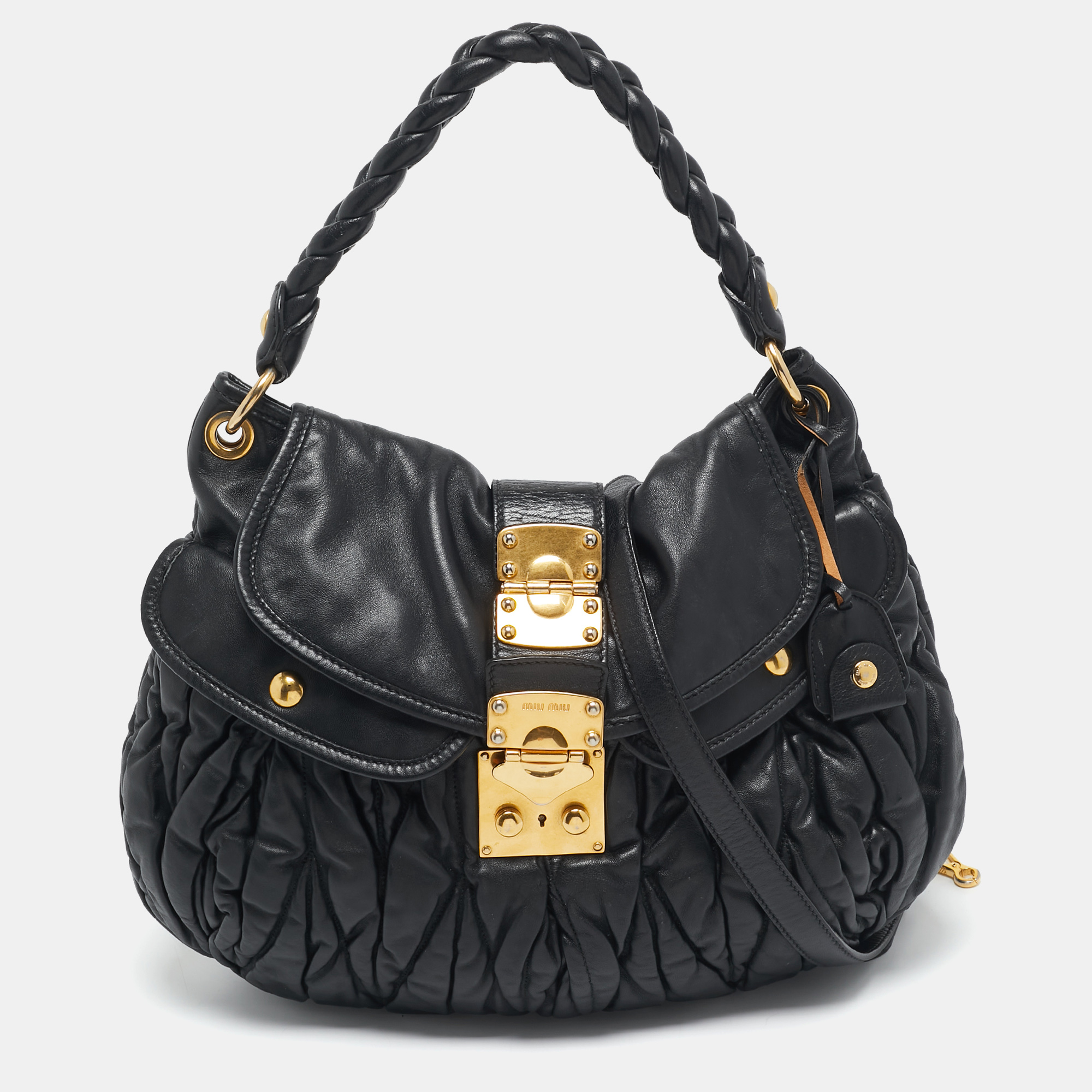 

Miu Miu Black Matelassé Leather Coffer Hobo