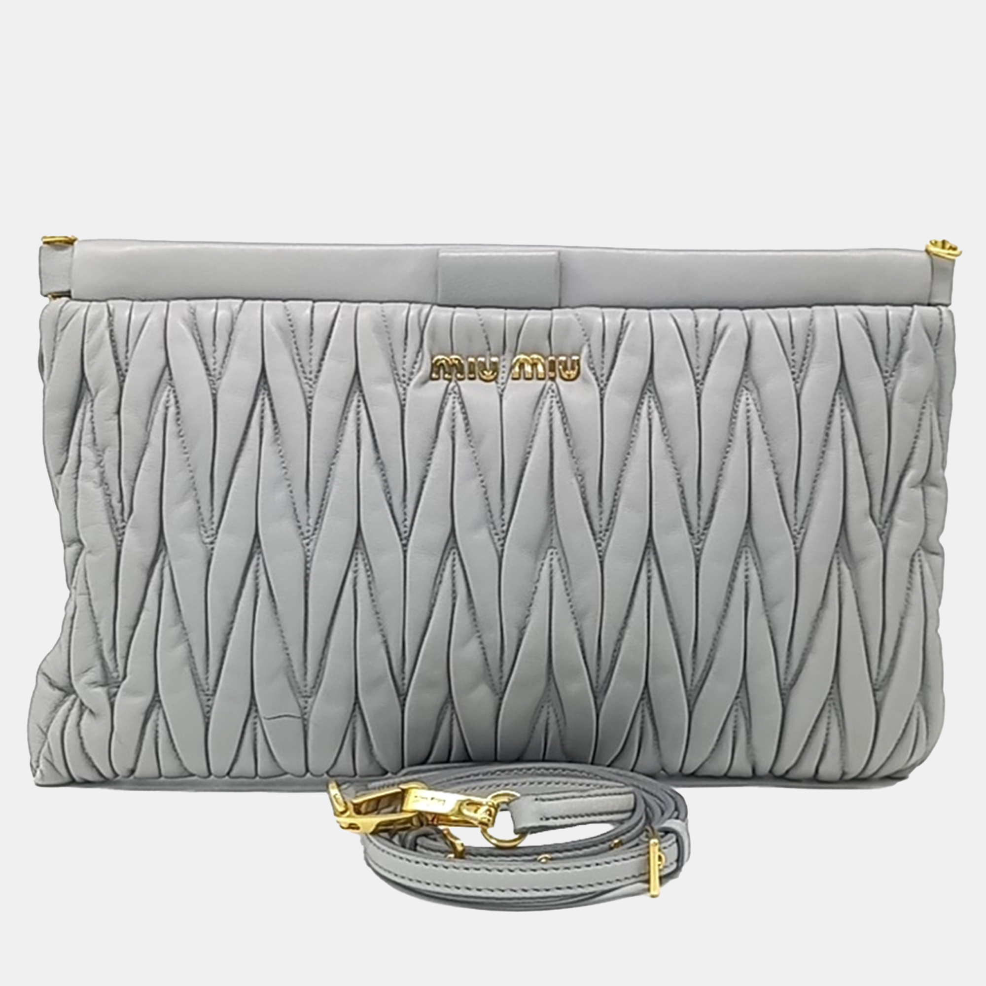 

Miu Miu Grey Leather Matrace clutch and crossbody bag