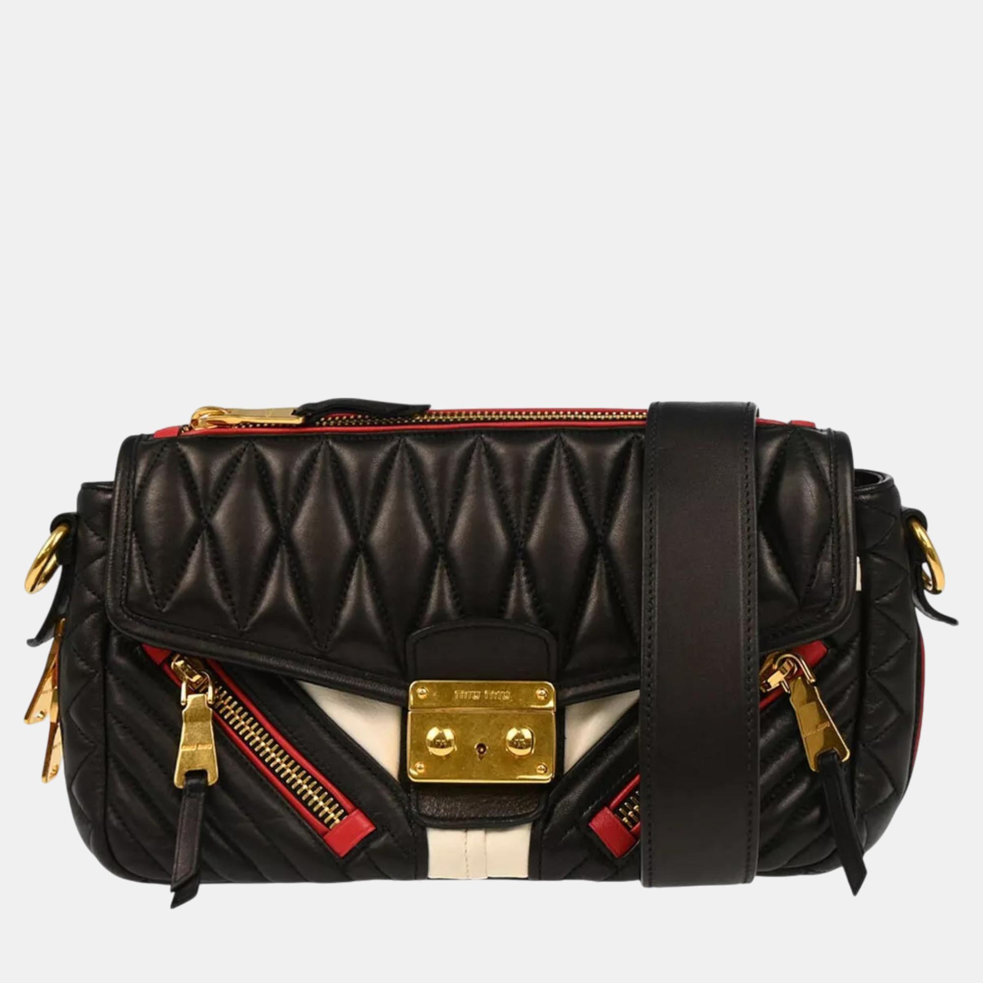 

Miu Miu Black Lambskin Matelasse Biker Clutch Shoulder Bag