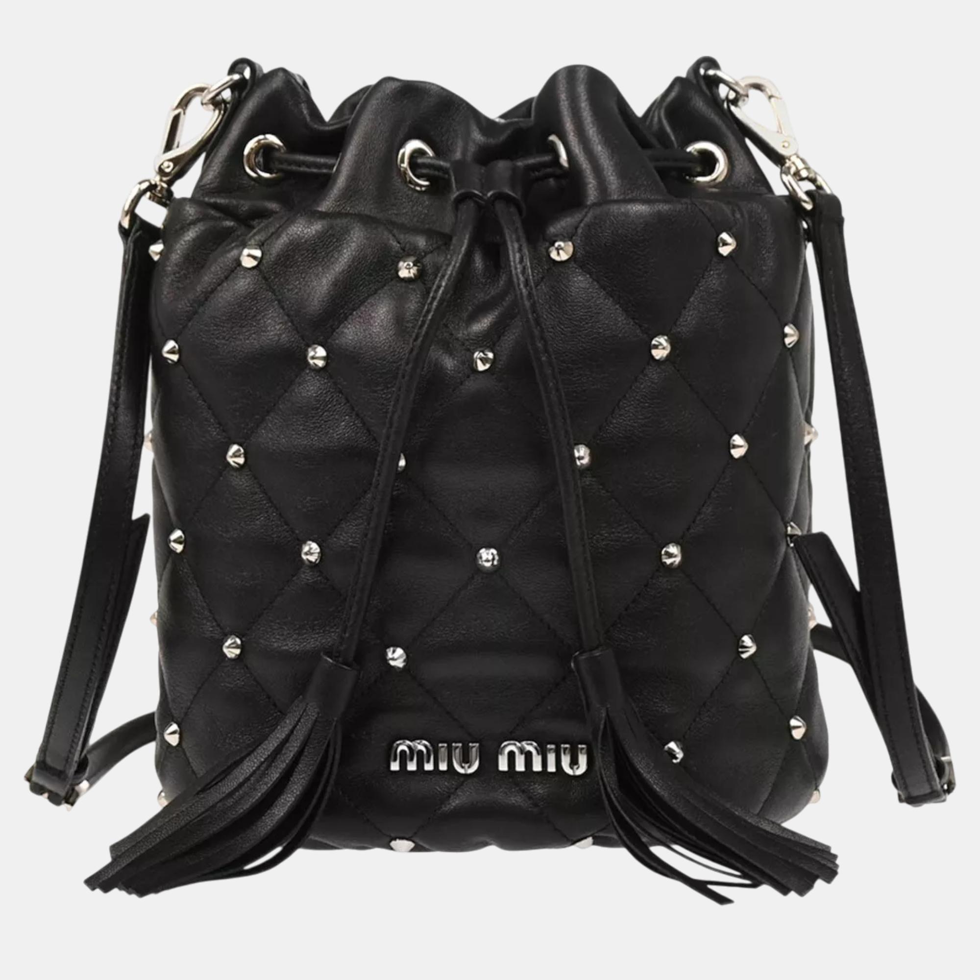 

Miu Miu Black Lambskin Bucket Shoulder Bag