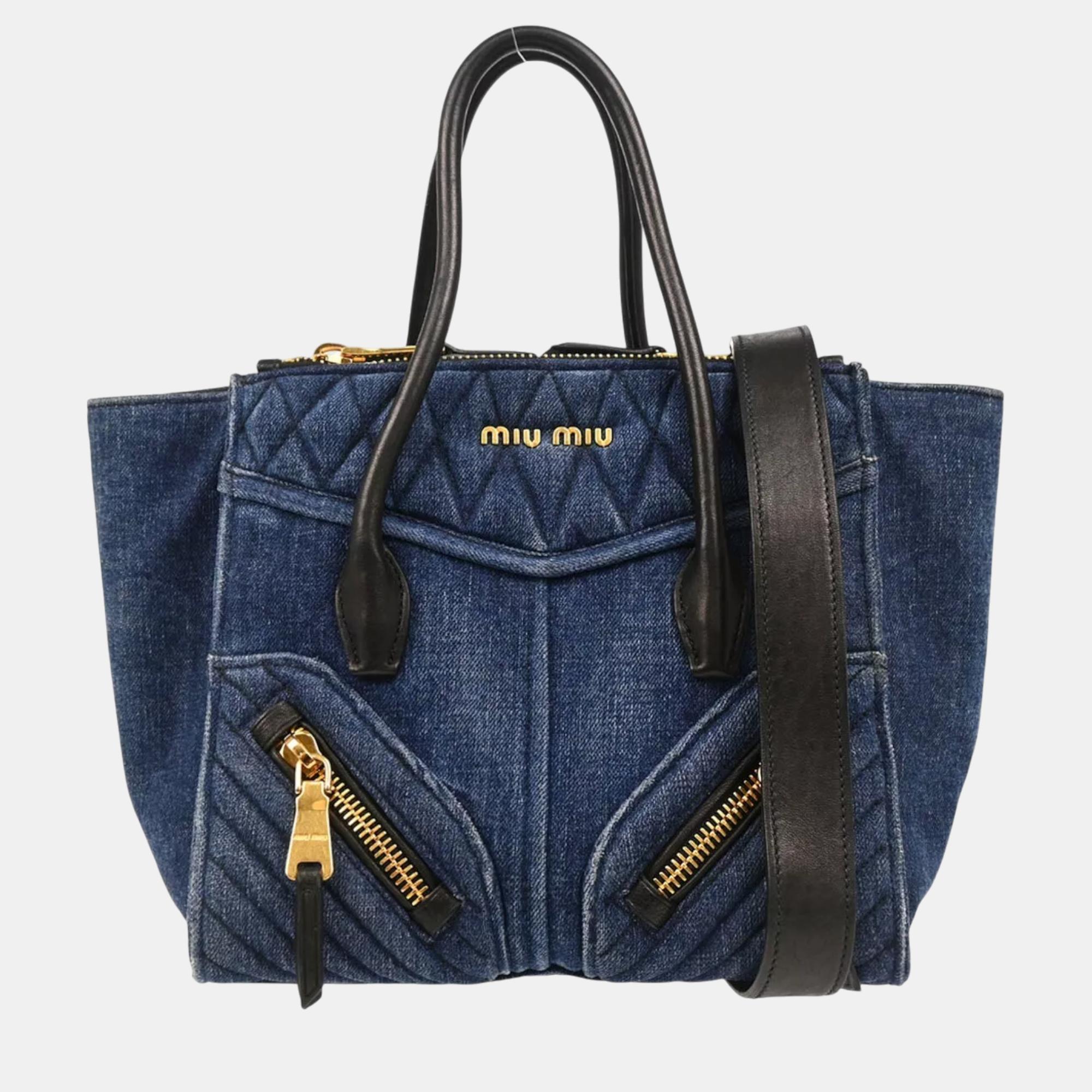 

Miu Miu Blue Denim Top Handle Bag