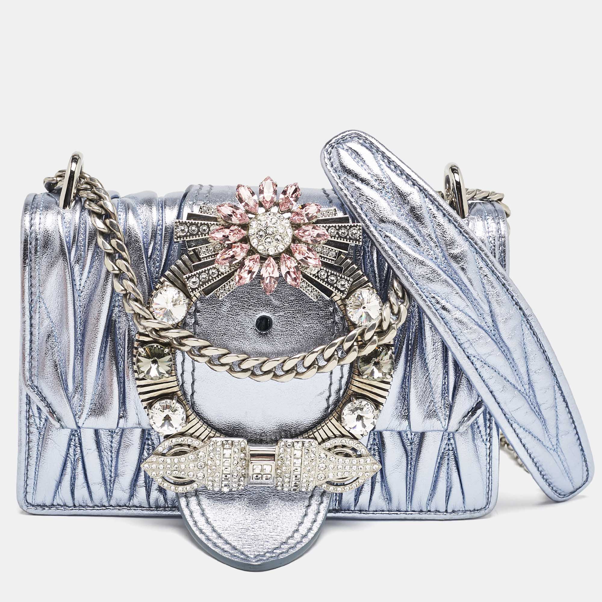 

Miu Miu Metallic Blue Matelasse Leather Lady Shoulder Bag
