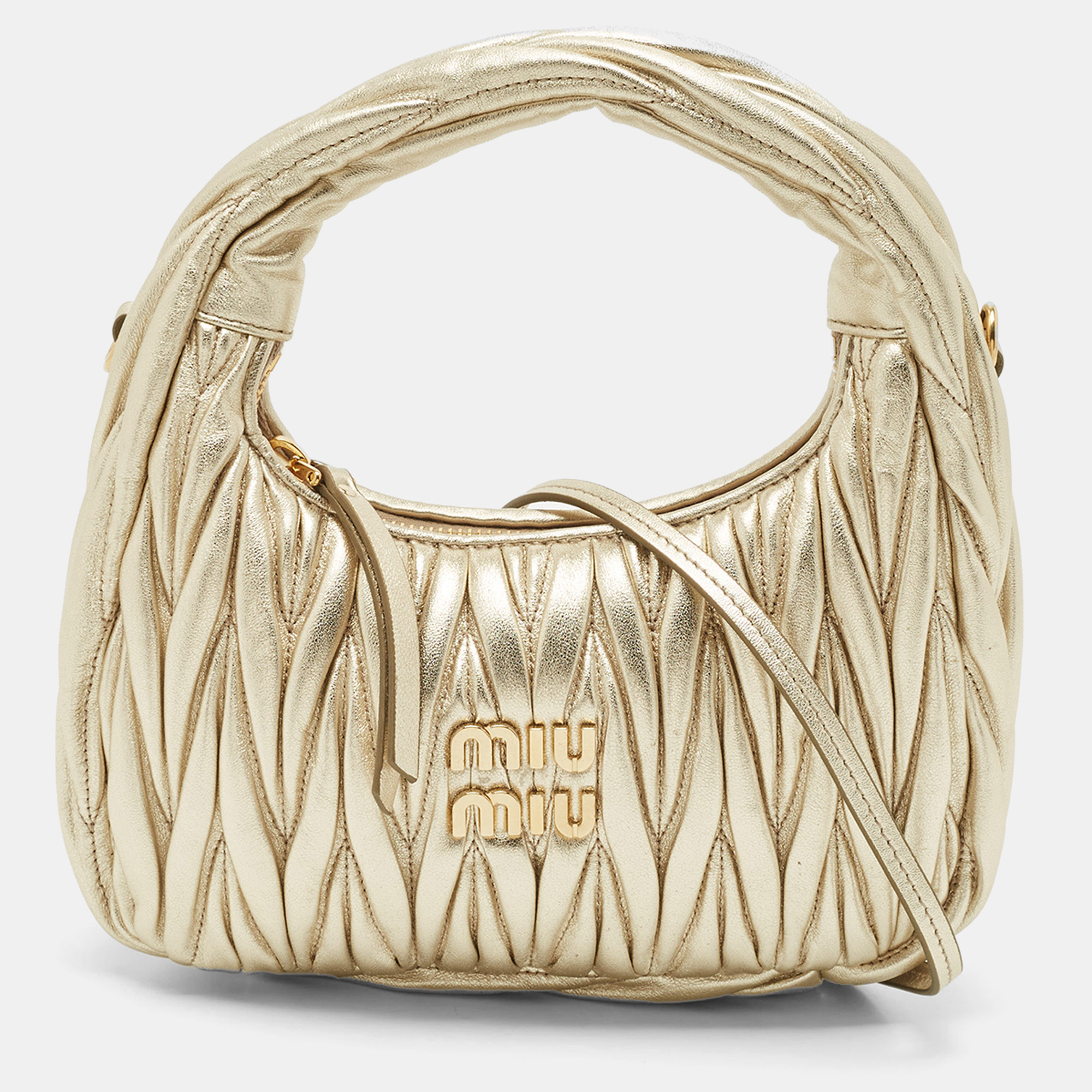 

Miu Miu Gold Matelassé Leather Small Wander Hobo