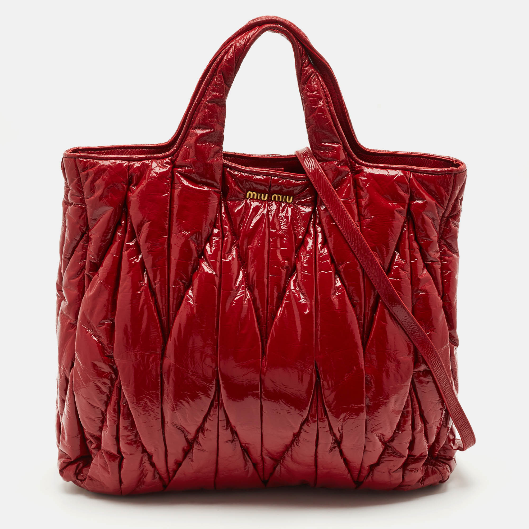 

Miu Miu Red Matelasse Patent Leather Shopper Tote