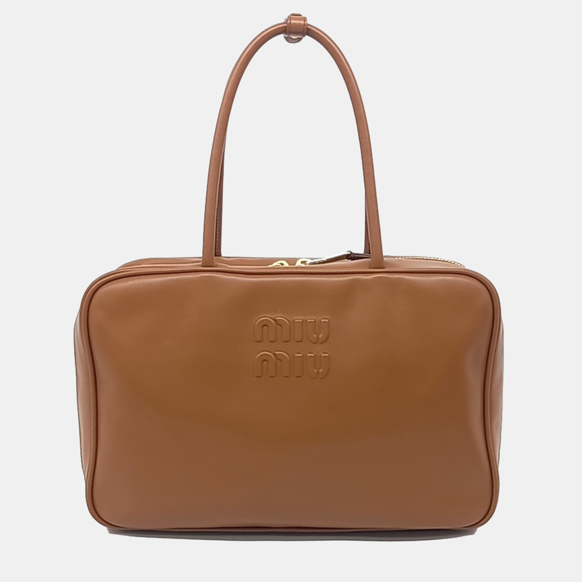 

Miu Miu Brown Leather embossed logo bowling bag