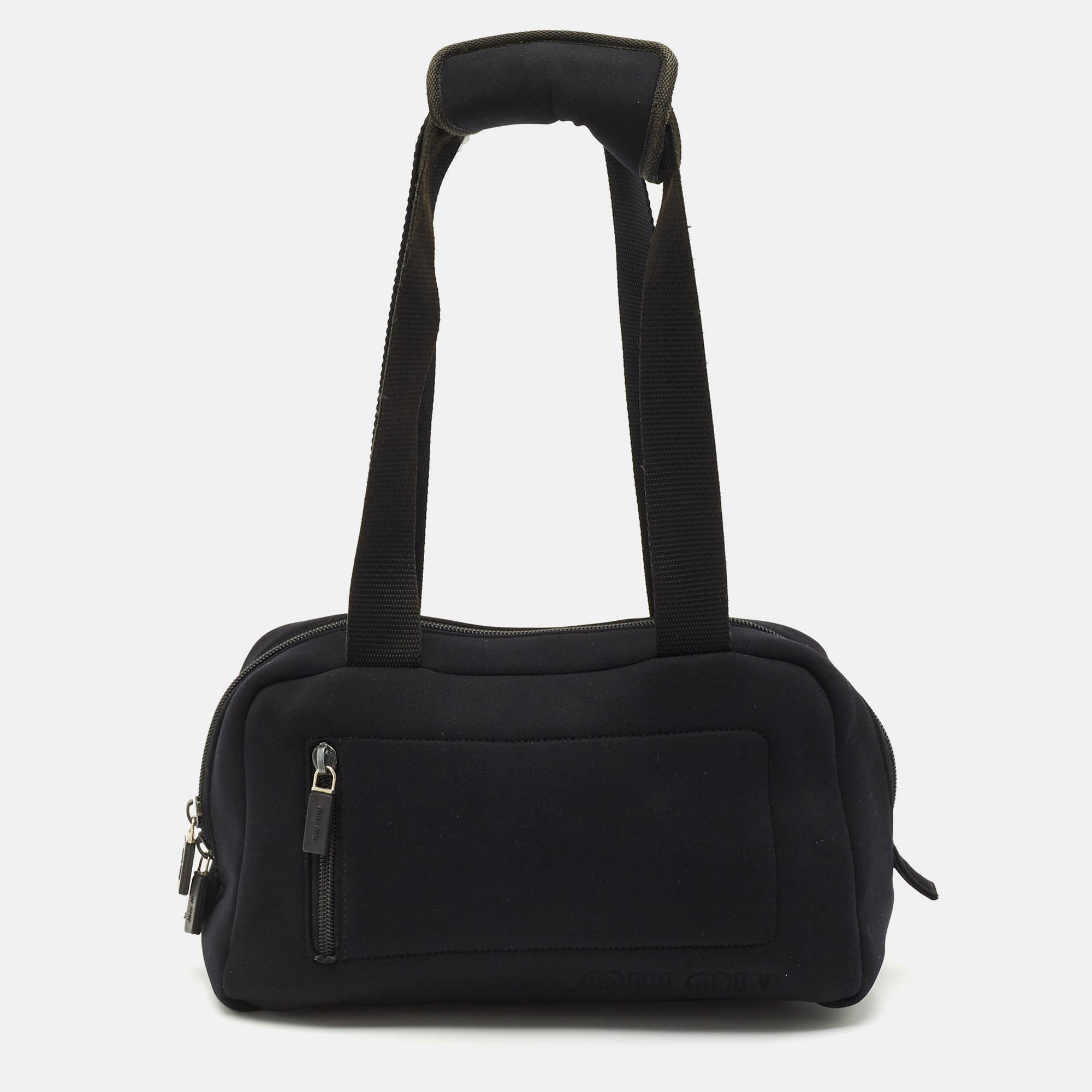 

Miu Miu Black Neoprene Pocket Boston Bag