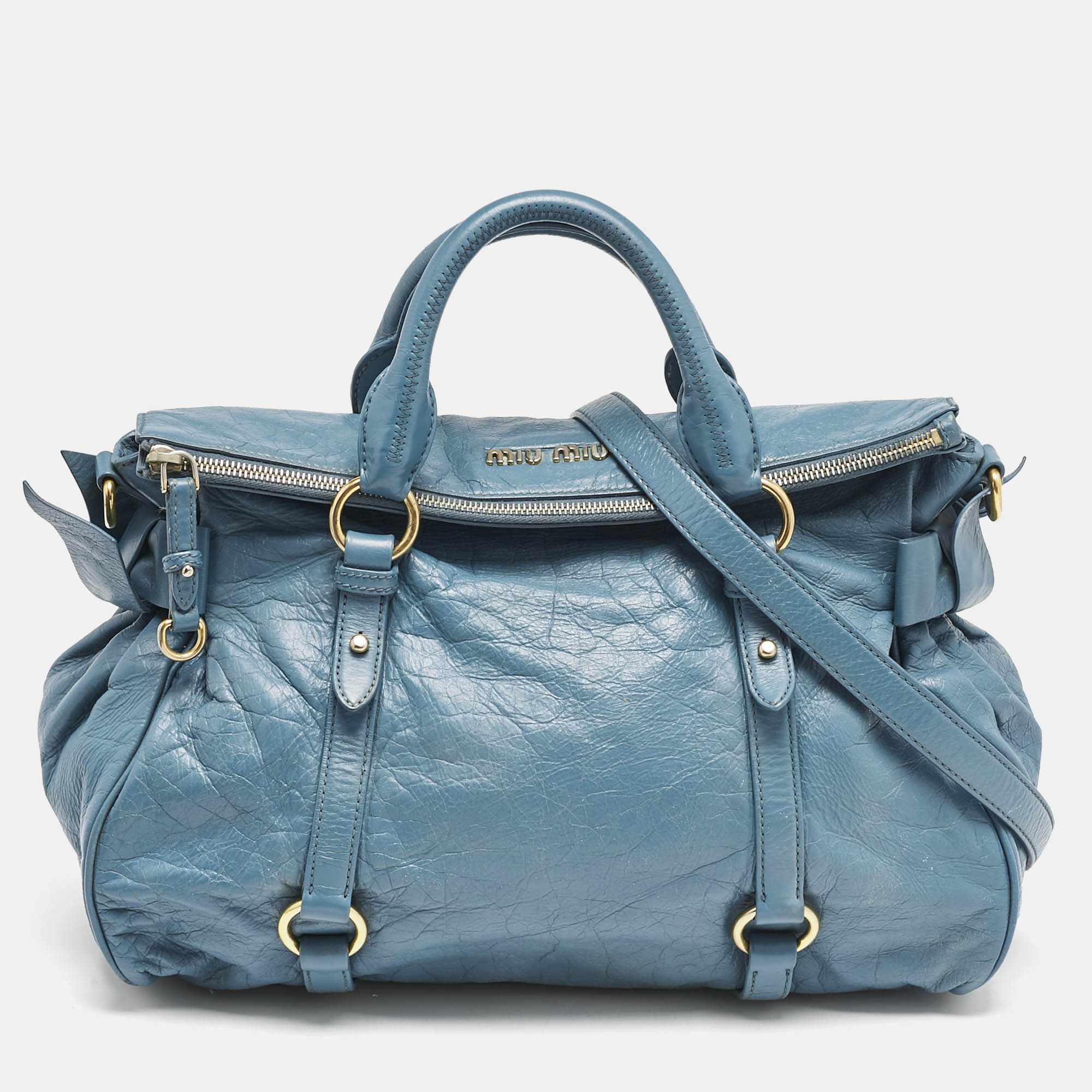 

Miu Miu Blue Leather Bauletto Bow Tote