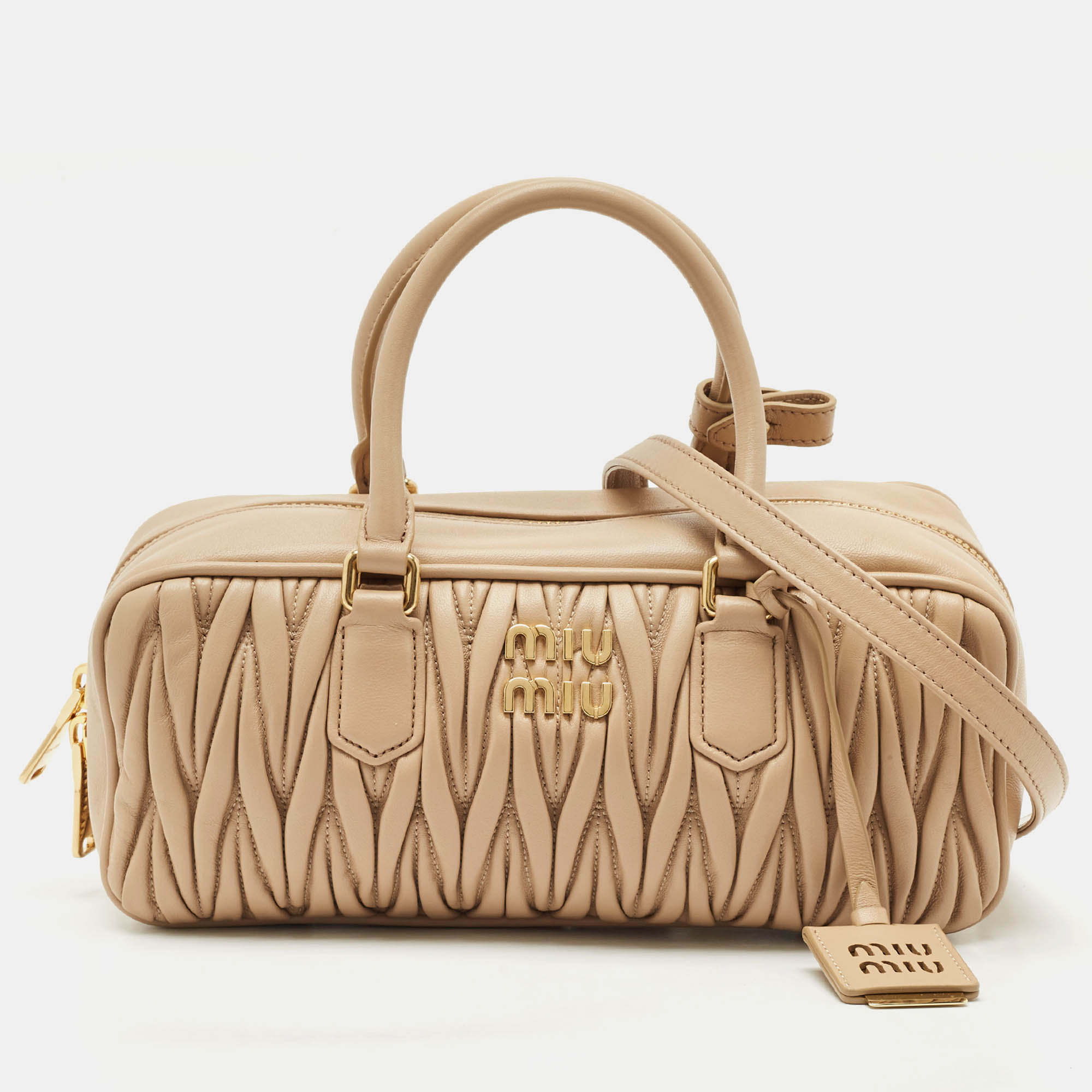 

Miu Miu Beige Matelassé Leather  Arcadie Satchel