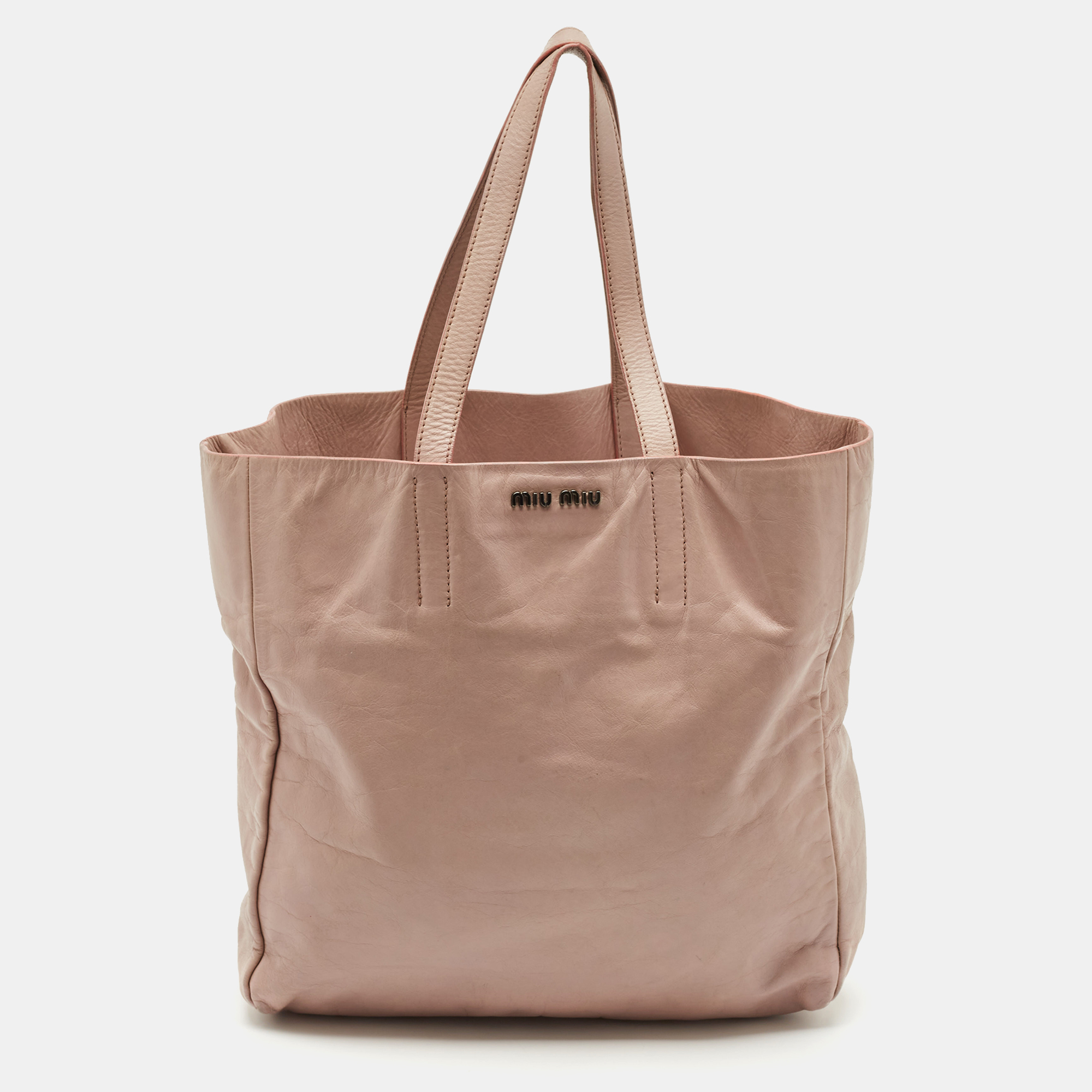 

Miu Miu Old Rose Aged Leather Vertical Tote, Pink