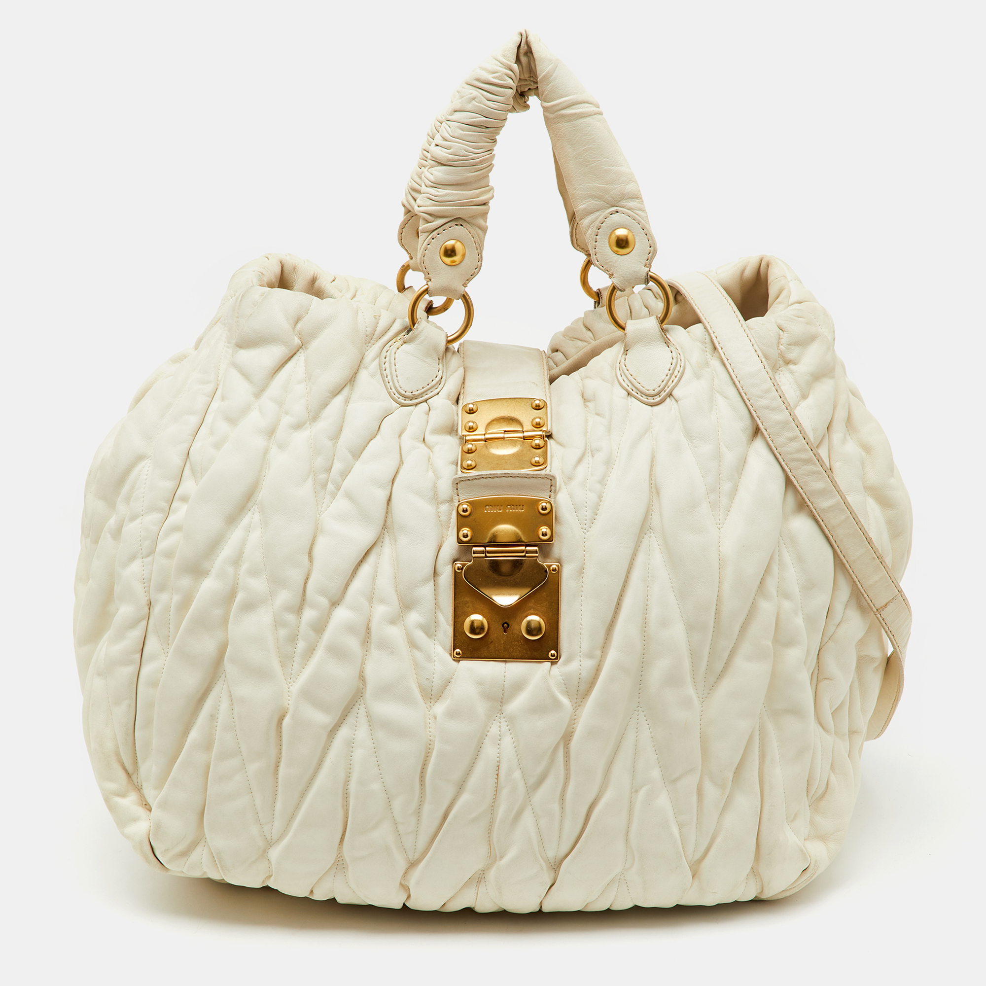 

Miu Miu Cream Matelasse Leather Shopper Tote