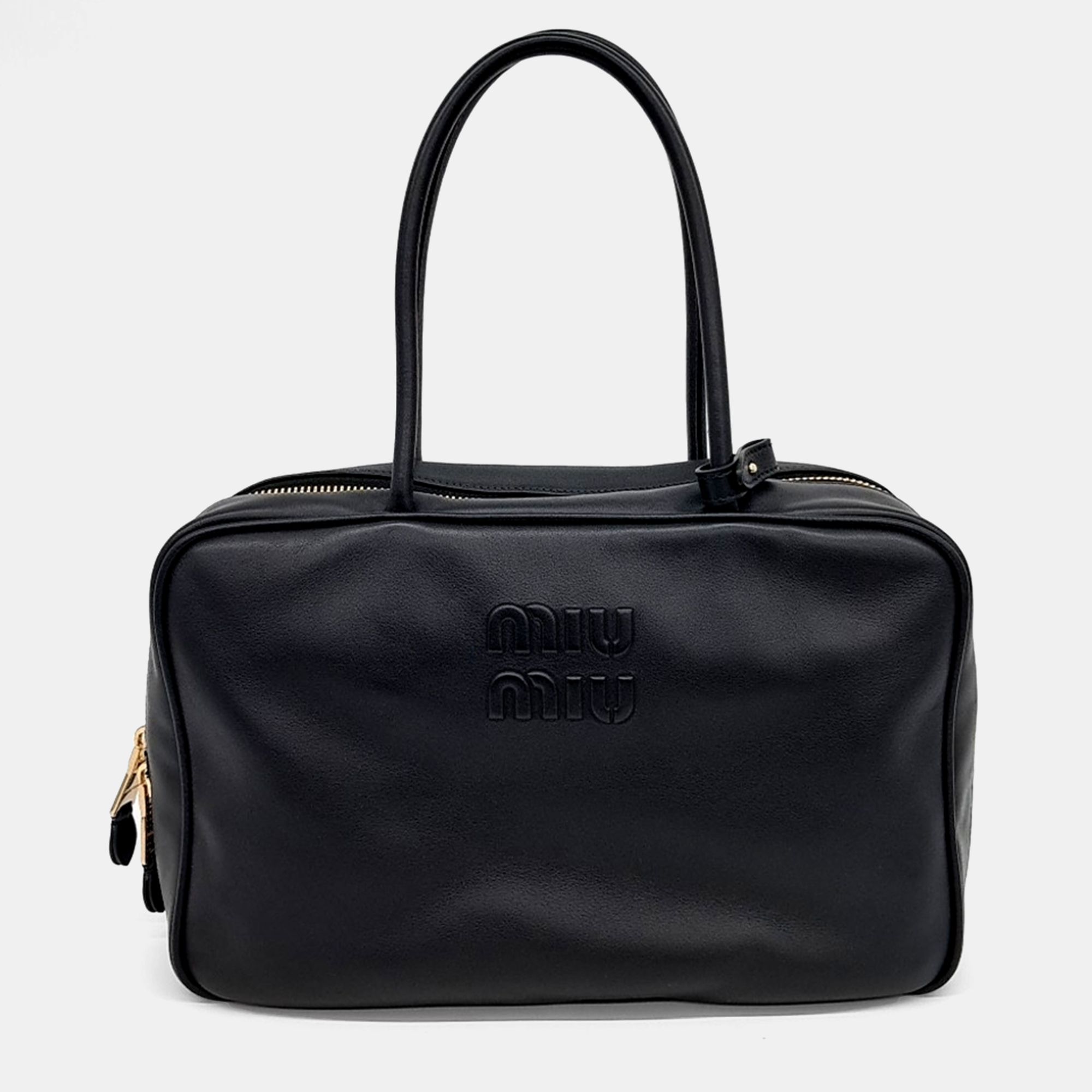 

Miu Miu Black Leather embossed logo bowling bag