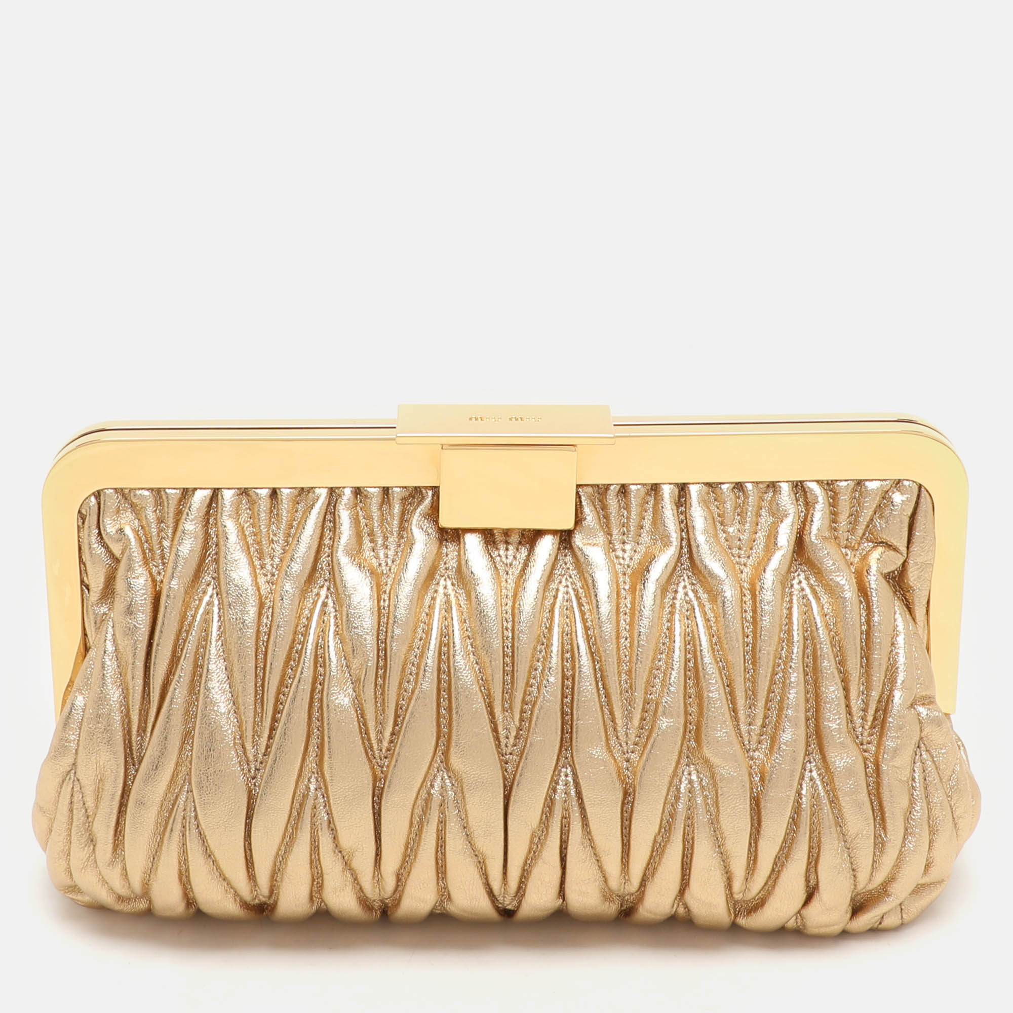 

Miu Miu Gold Matelassé Leather Frame Clutch