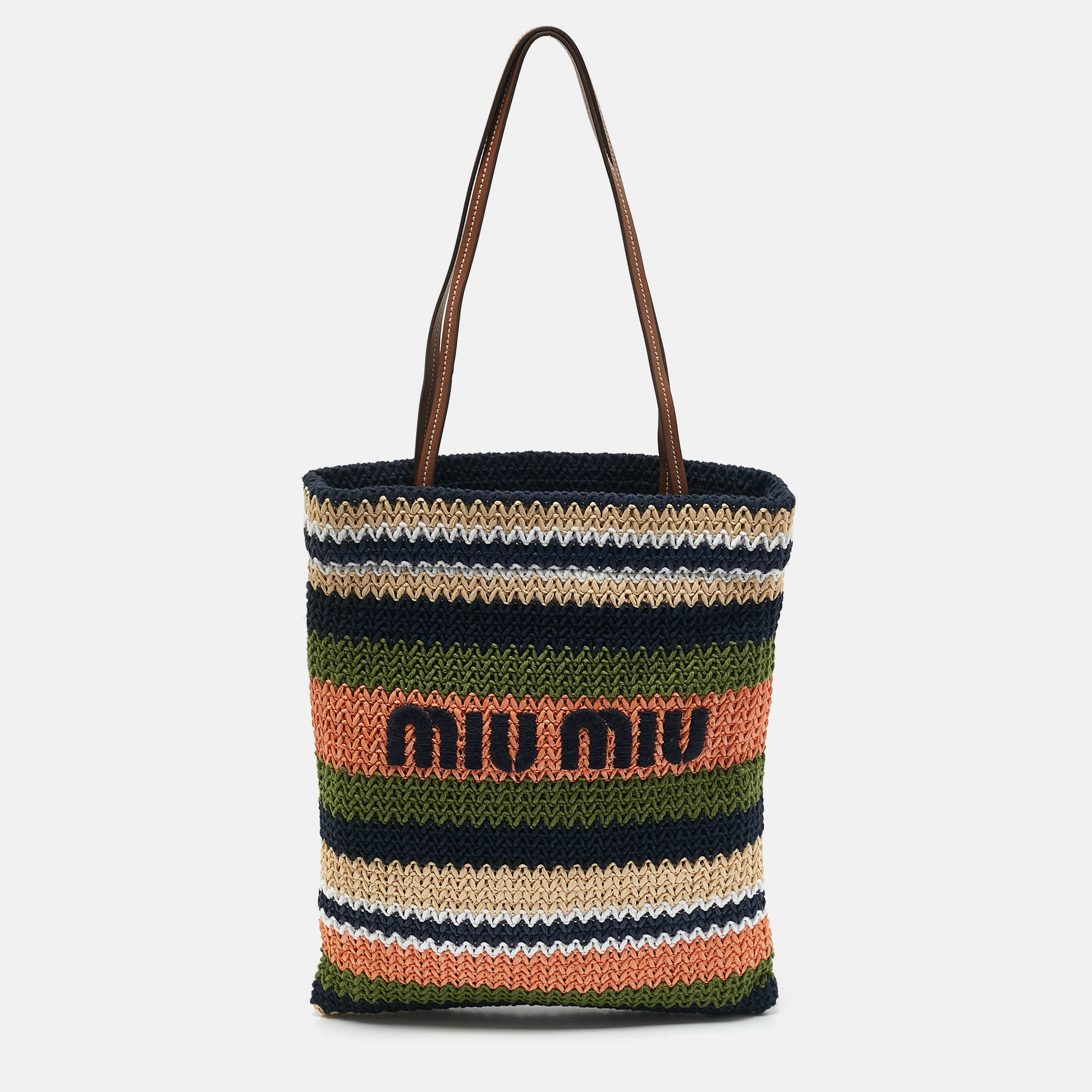 

Miu Miu Multicolor Woven Raffia and Crochet Fabric Beach Tote