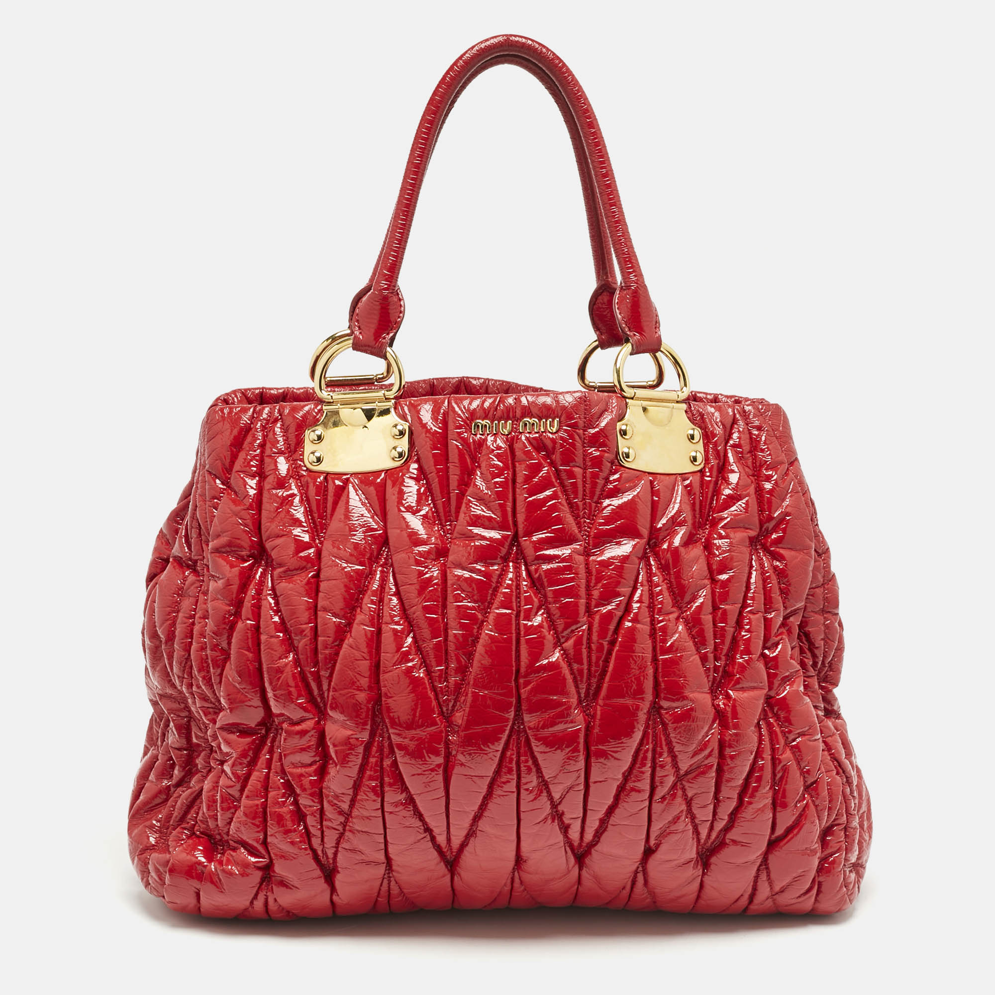 

Miu Miu Red Matelasse Patent Leather Tote