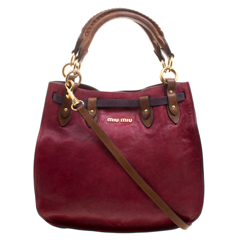 Pre Owned Miu Miu Tri Color Leather Top Handle Bag