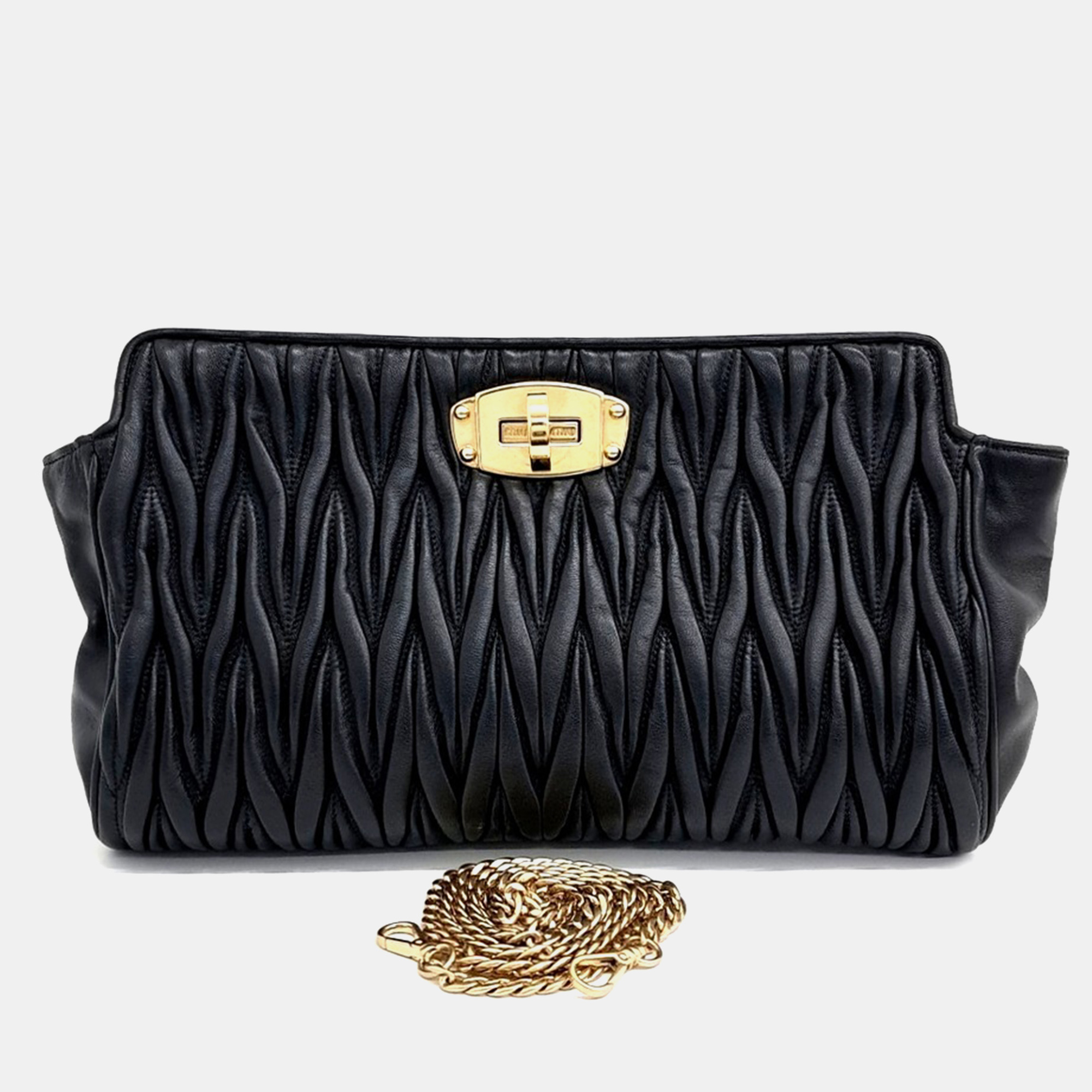 

Miu Miu Black Leather Matrasse Clutch and Shoulder Bag