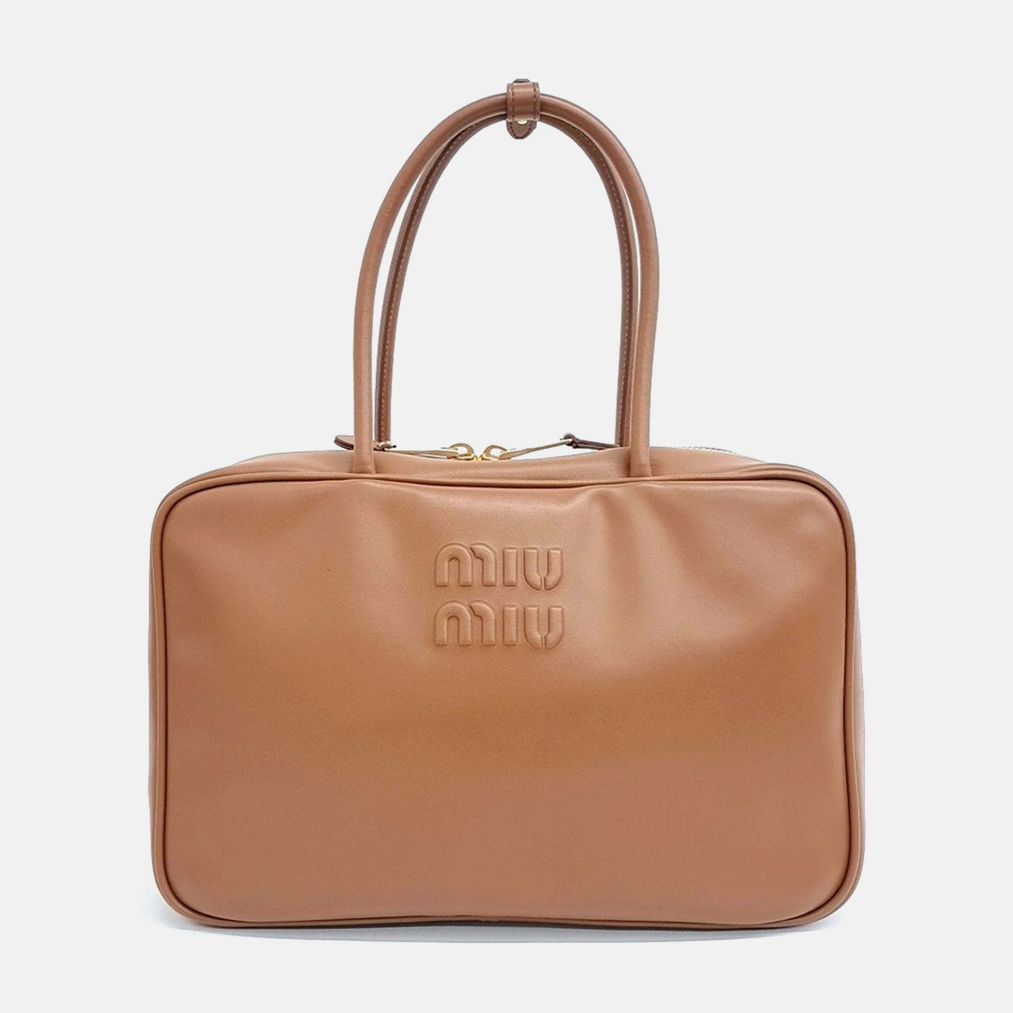 

Miu Miu Brown Leather Embossed Logo Bowling Bag