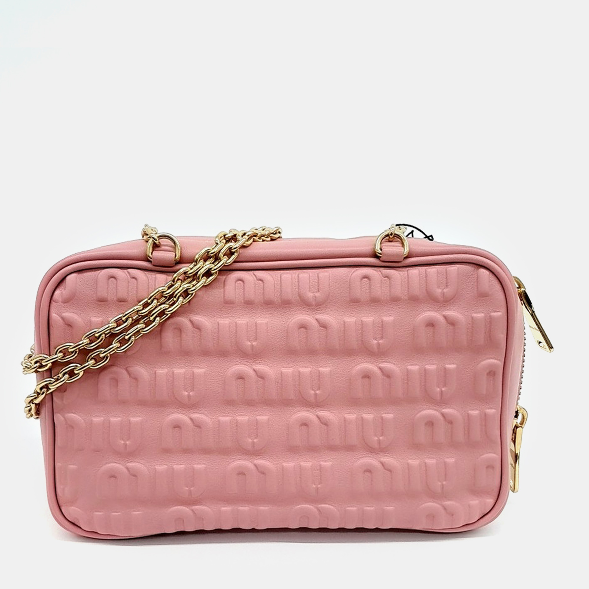 

Miu Miu Pink Leather Embossed Logo Chain Bag