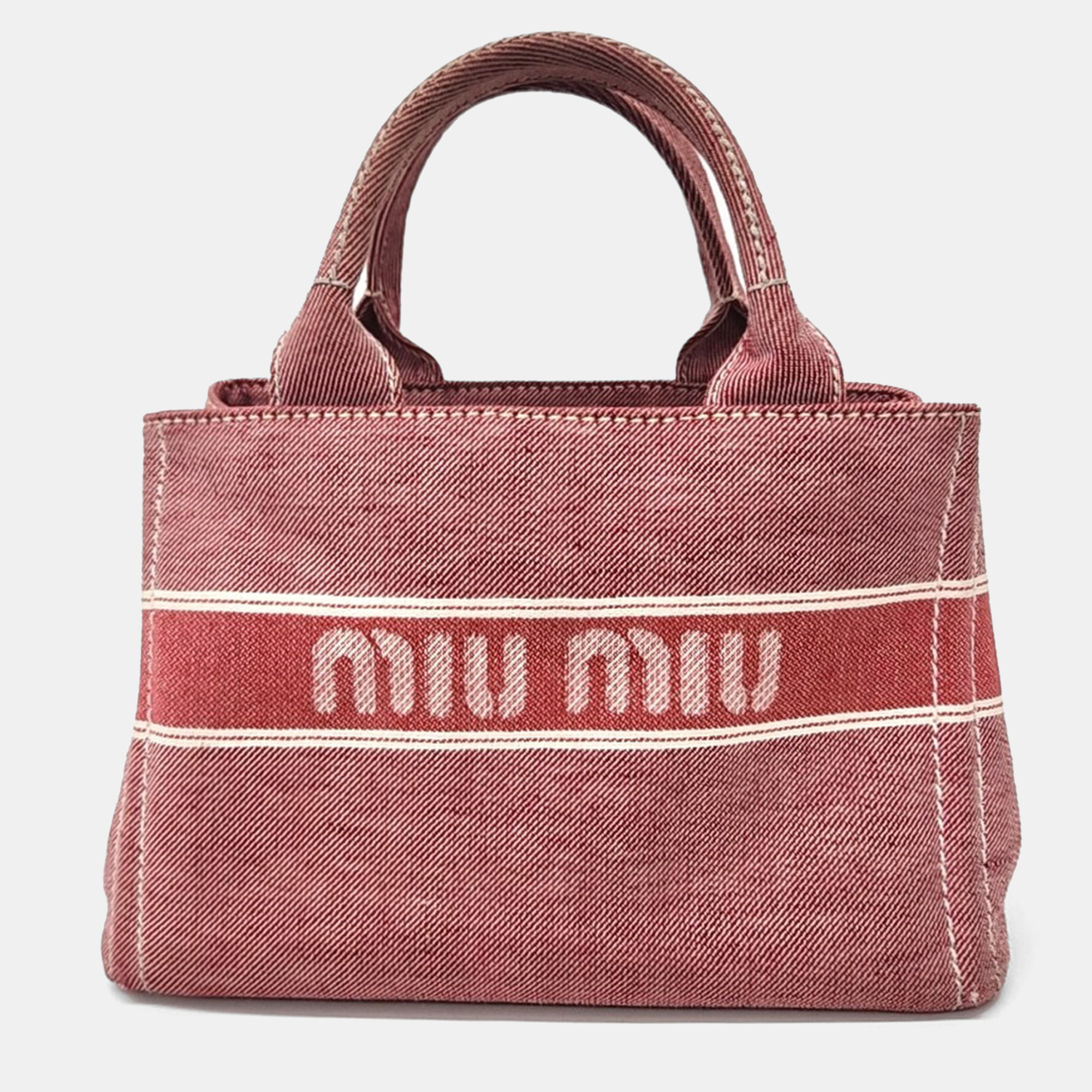

Miu Miu Red Fabric Denim Logo Tote and Shoulder Bag