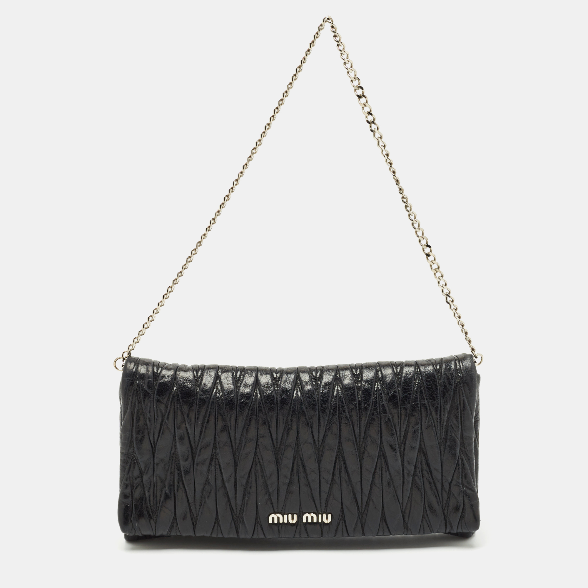 

Miu Miu Black Matelassé Leather Flap Chain Clutch