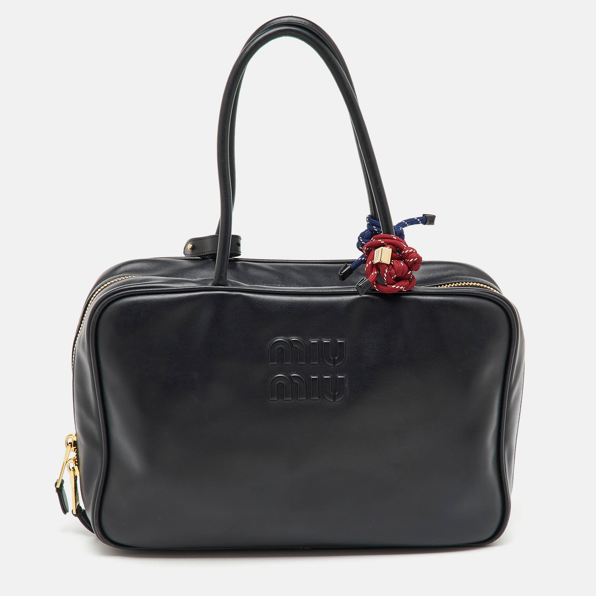 

Miu Miu Black Leather Top Zip Beau Satchel