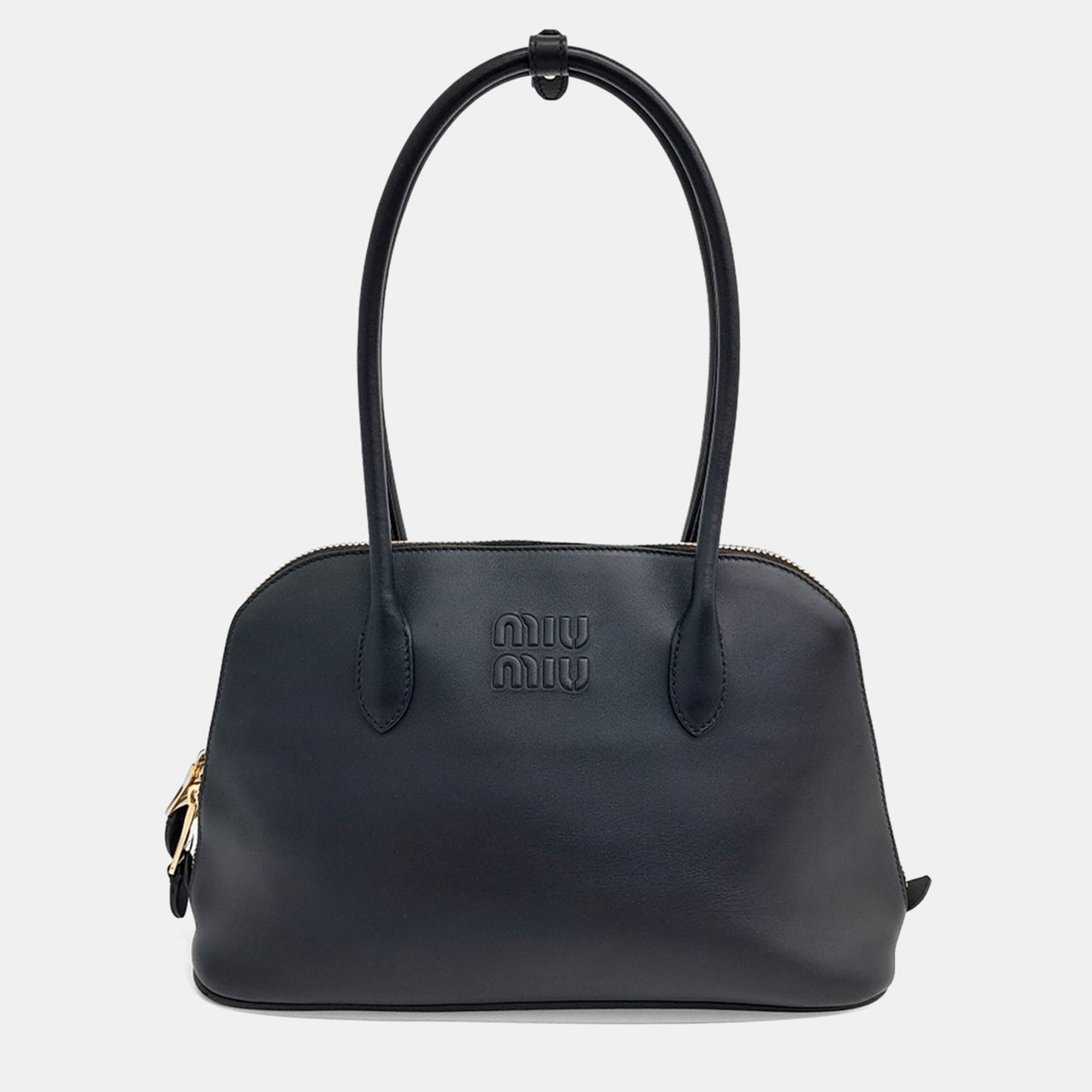 

Miu Miu Black Leather Logo Embossed Top Handle Tote Bag Small
